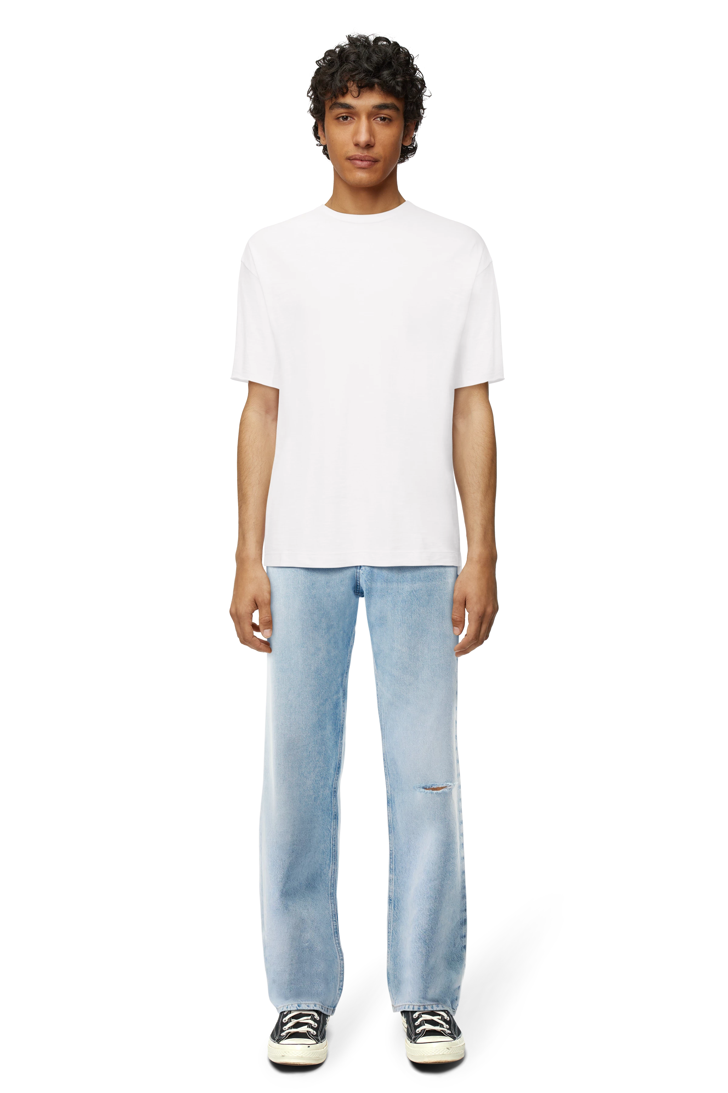 EROS - T-shirt with rolled hem - men - off white - Ganzkörper-Frontansicht