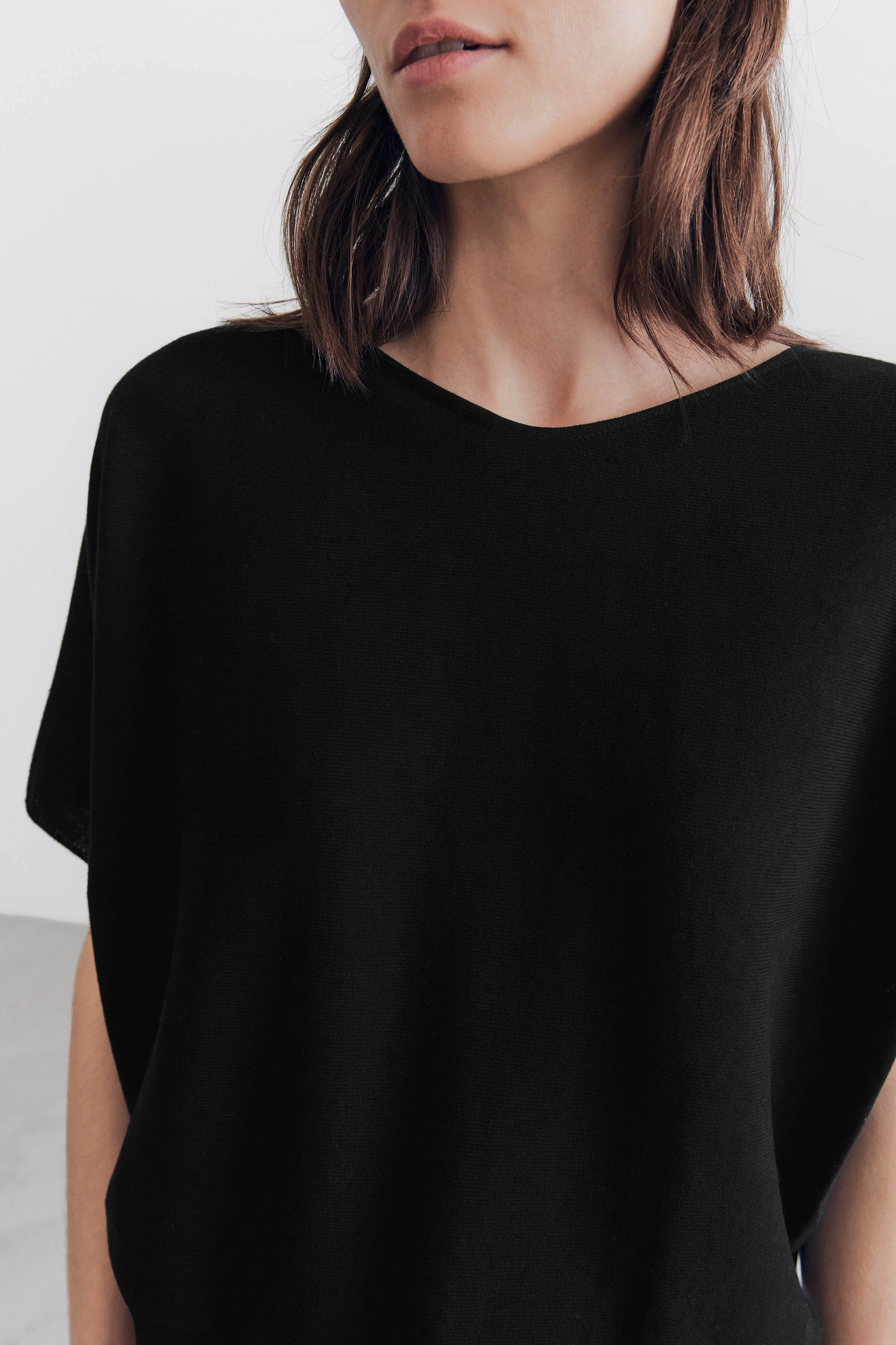 SOMELI - gebreid katoenen t-shirt - dames - zwart - Seitenansicht