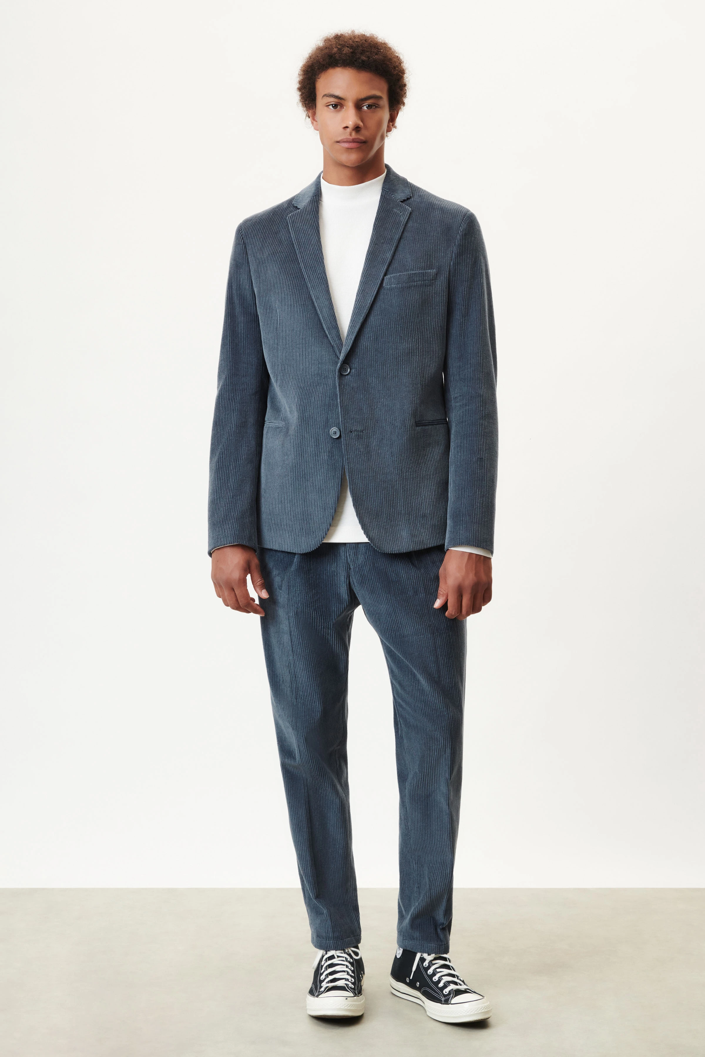 HORLEY - Slim Fit Sakko mit fallendem Revers in Cord - Herren - blau - Ganzkörper-Frontansicht