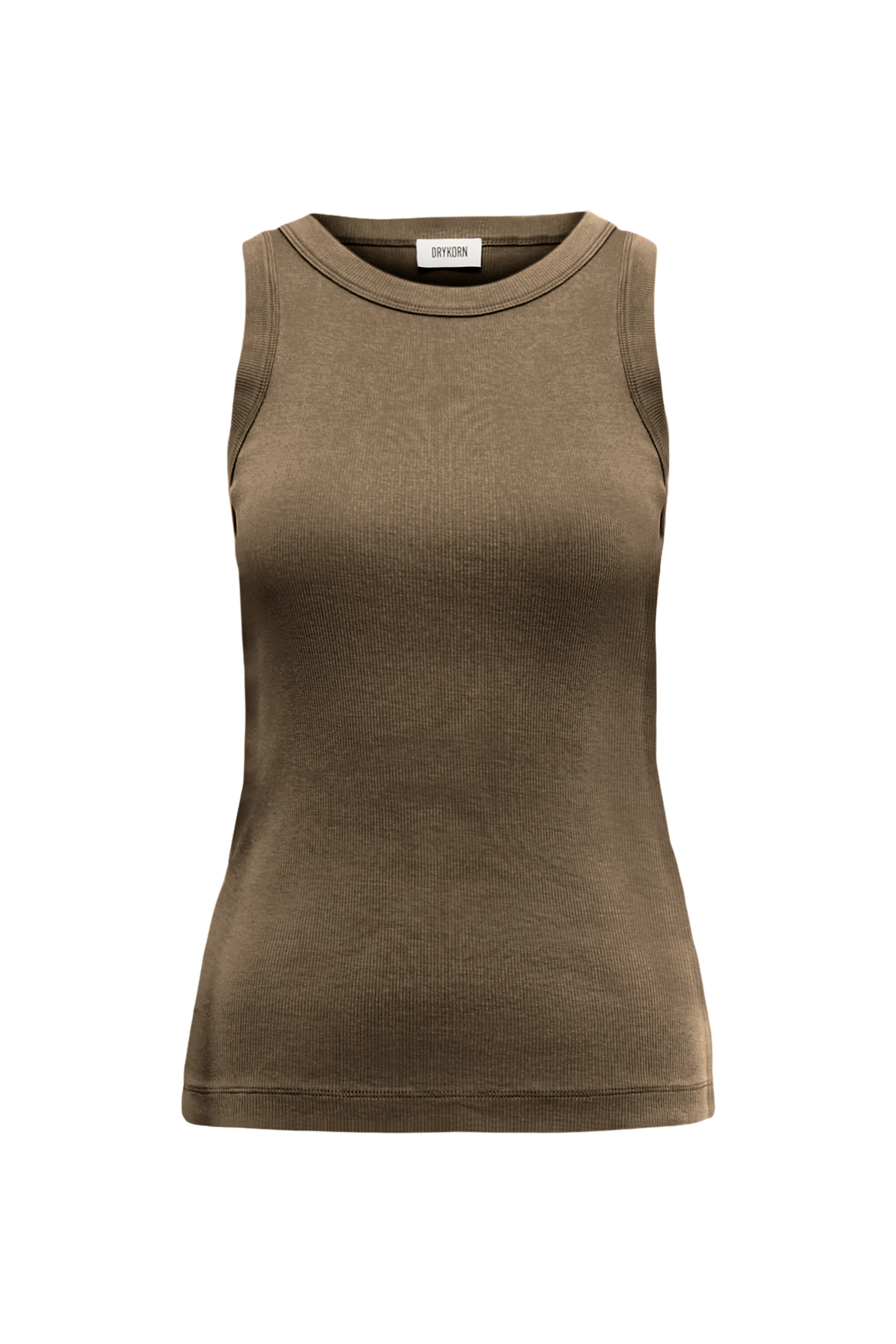 OLINA - Cotton ribbed crew neck tank top - women - green - Freisteller Frontansicht