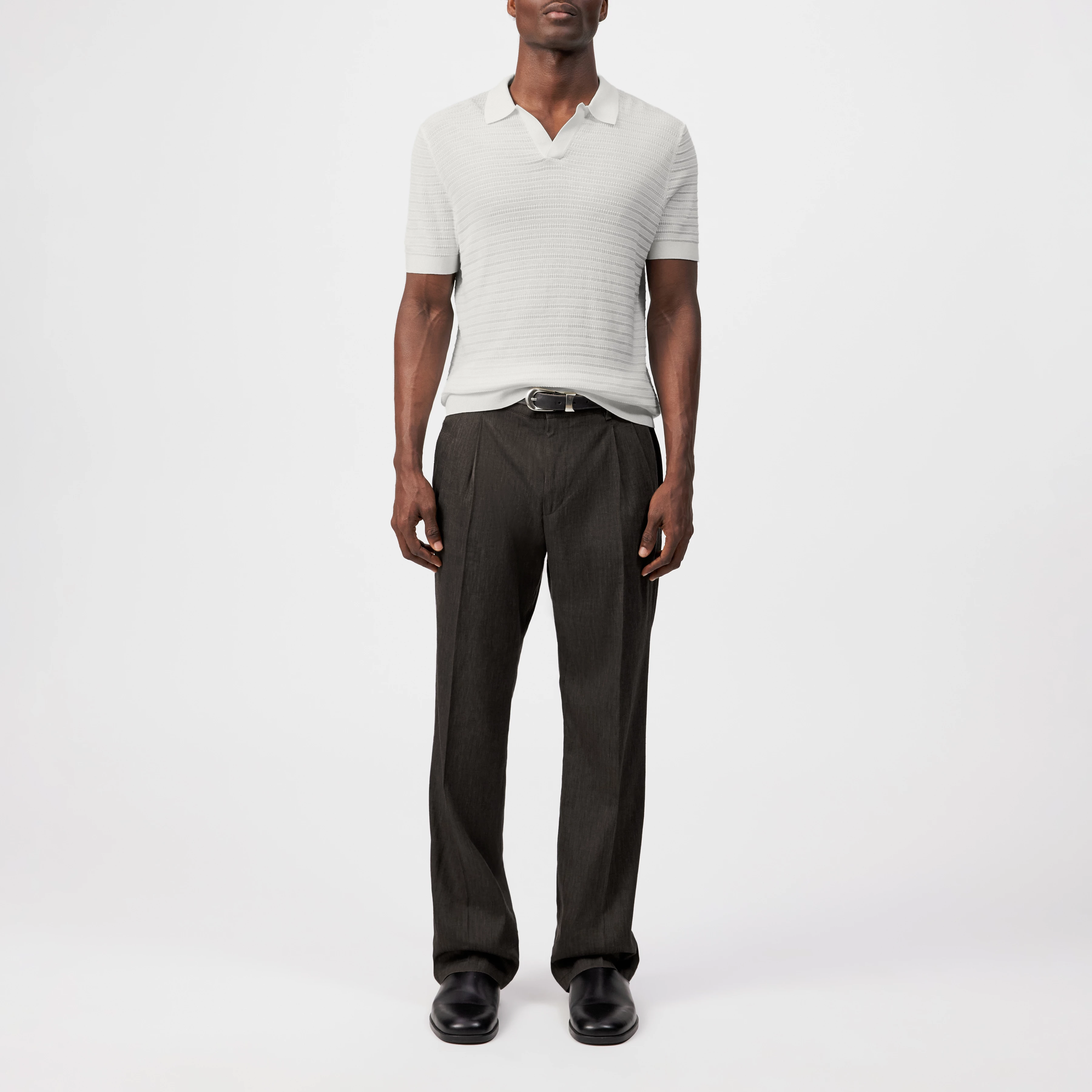 BRAIAN - Knitted polo in mercerised cotton - men - off white - Ganzkörper-Frontansicht