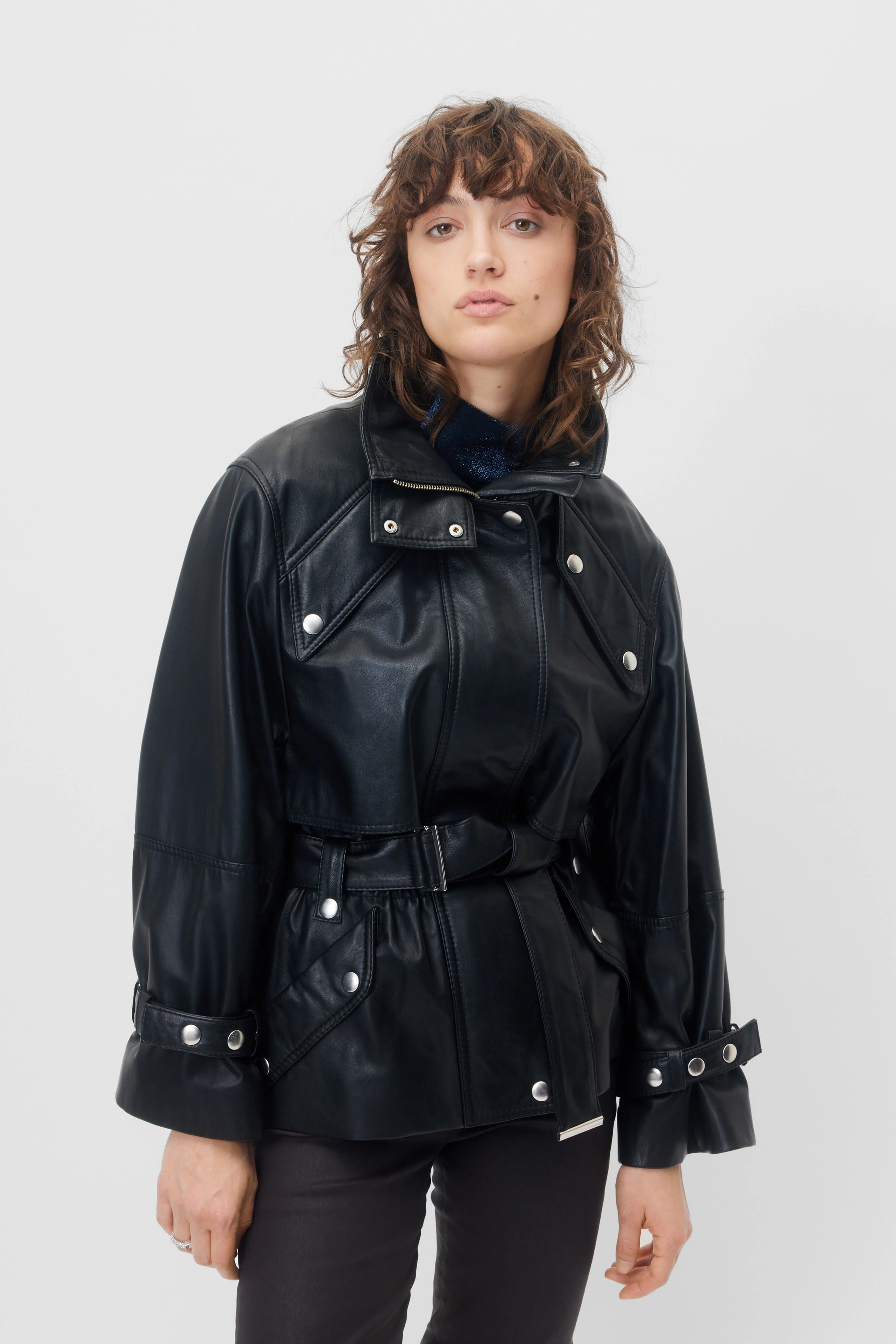 KENSAL - parka in soft nappa leather - women - Natural Aluminium - Frontansicht