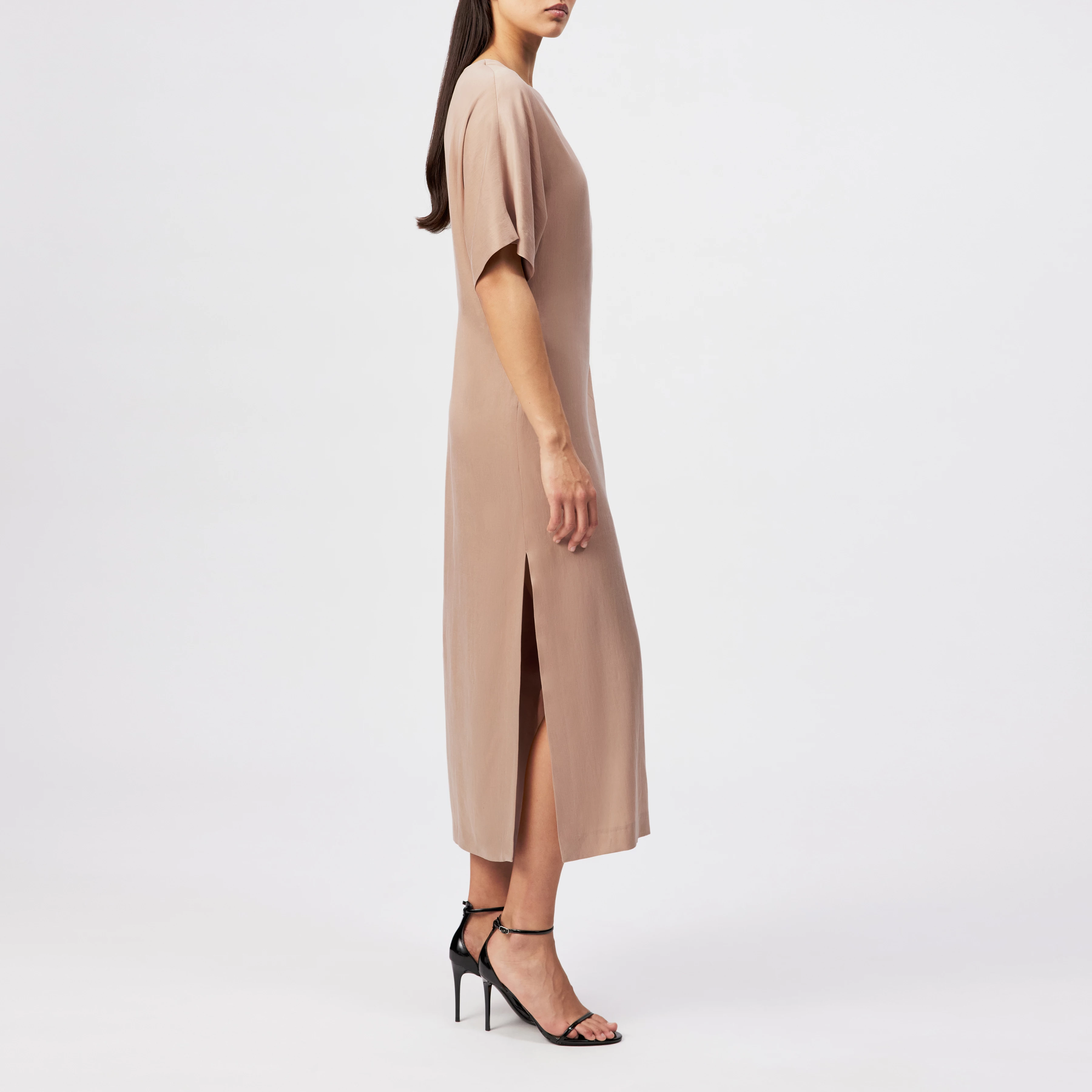INDAH - Casual cupro-cotton blend dress - women - orange - Seitenansicht