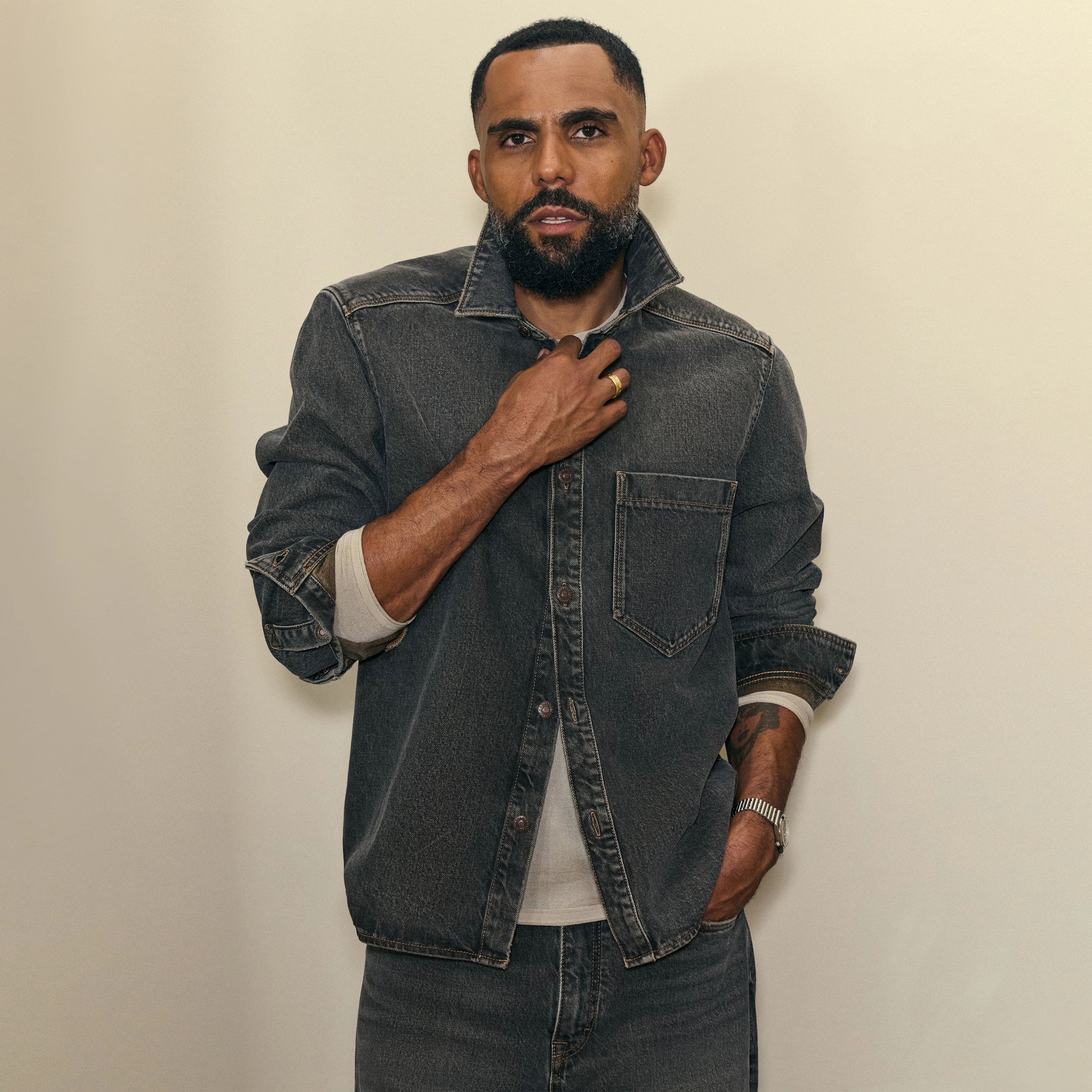 DIEGGO - Denim Overshirt with Chest Pocket - men - beige
