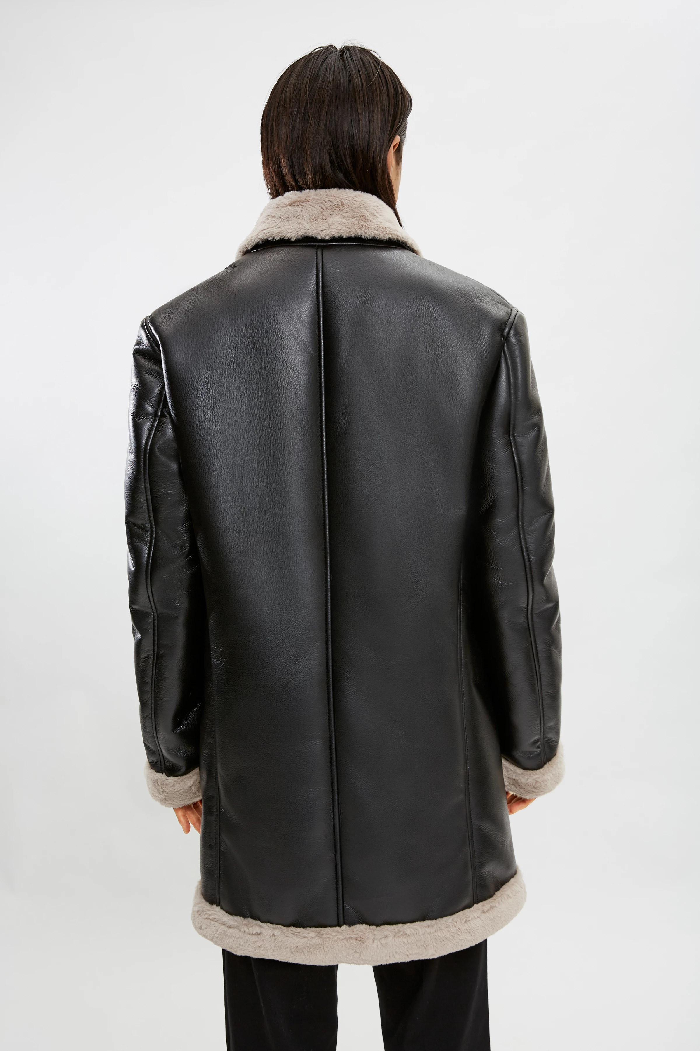 TENBY_S - veganer Shearlingmantel - Herren - schwarz - Rückansicht