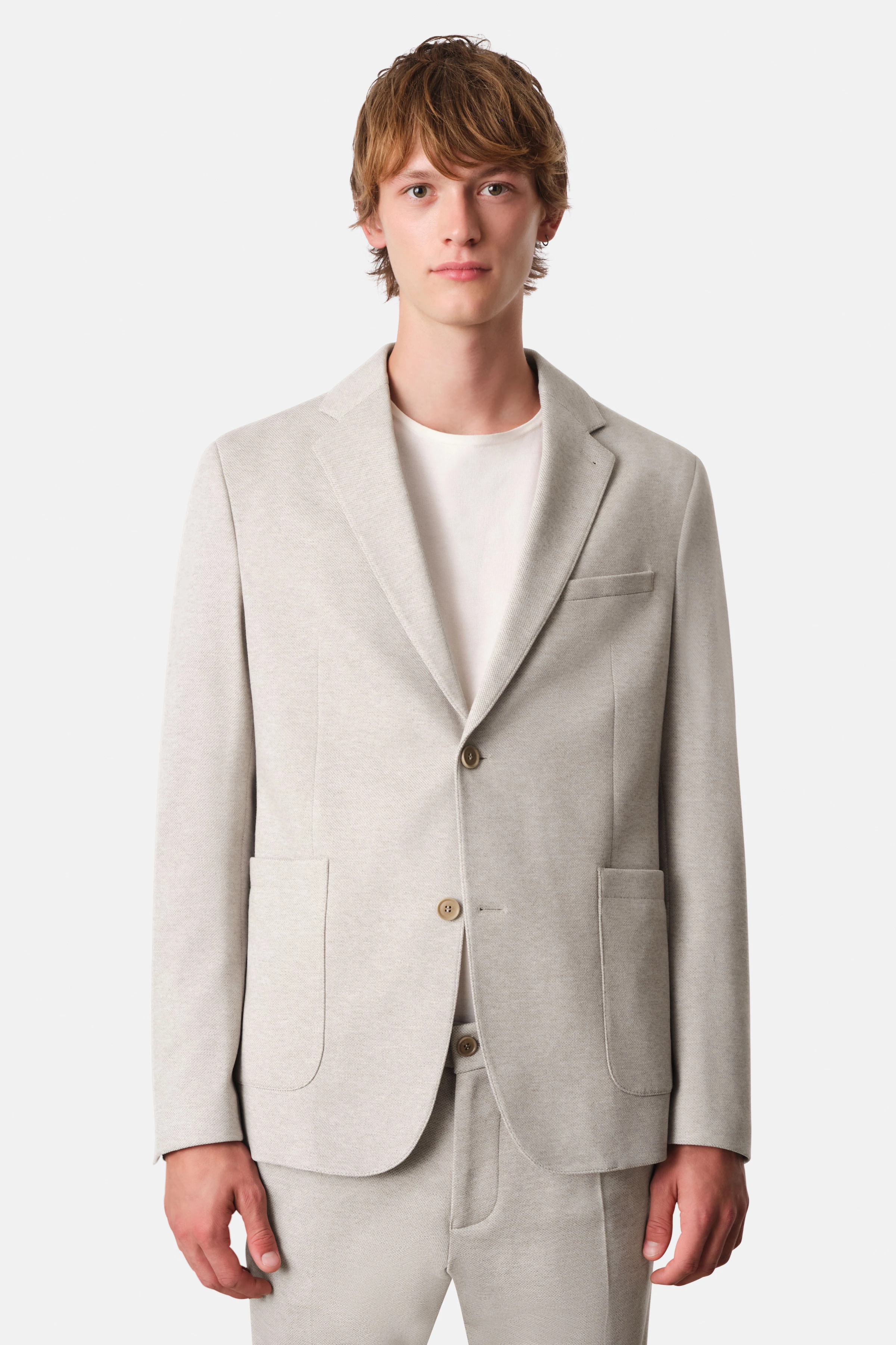 CARLES - Regular Fit Sakko in Jersey mit zweifarbiger Struktur - Herren - beige - Frontansicht