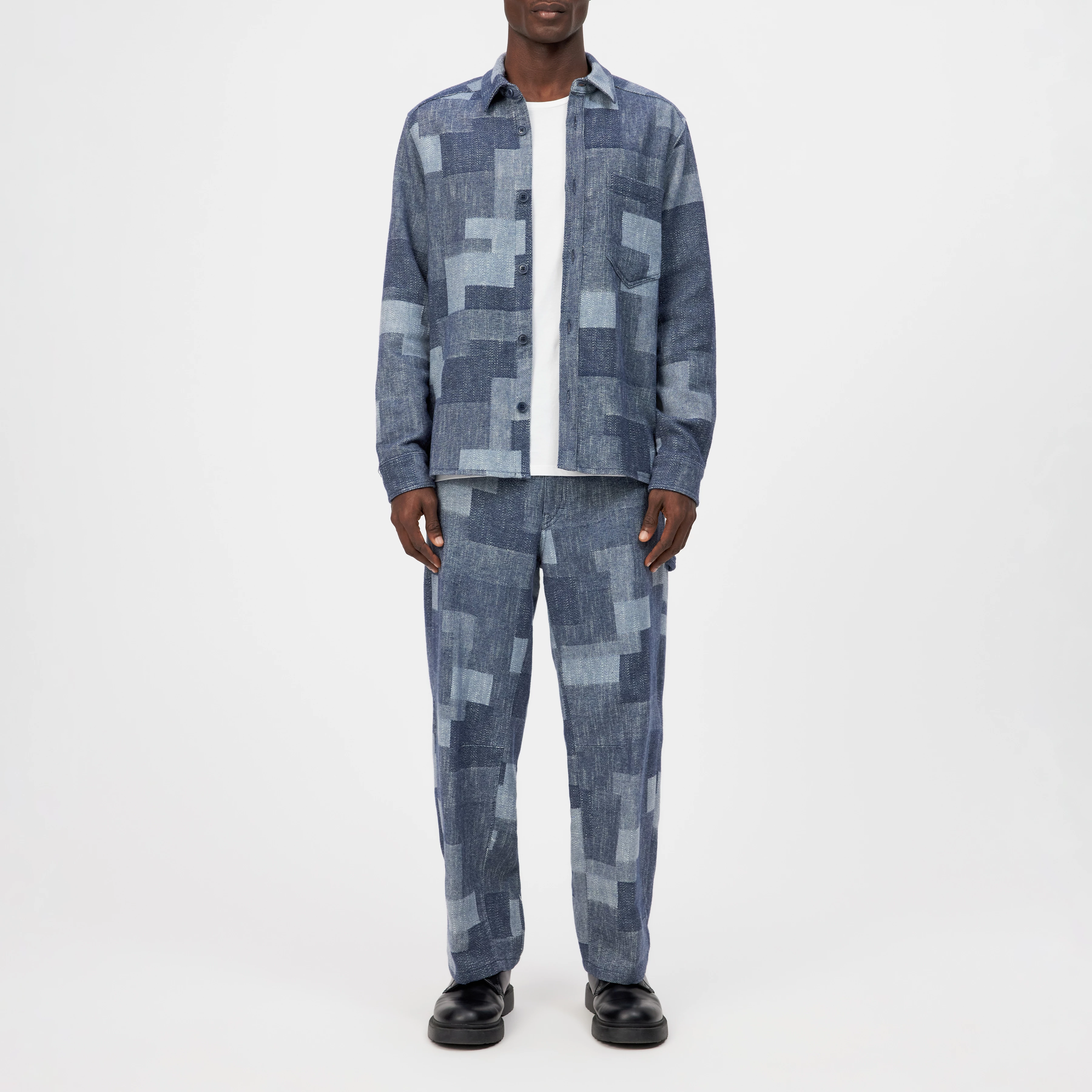 DIEGGO - Overshirt mit Brusttasche in Baumwoll-Mix - Herren - blau - Ganzkörper-Frontansicht