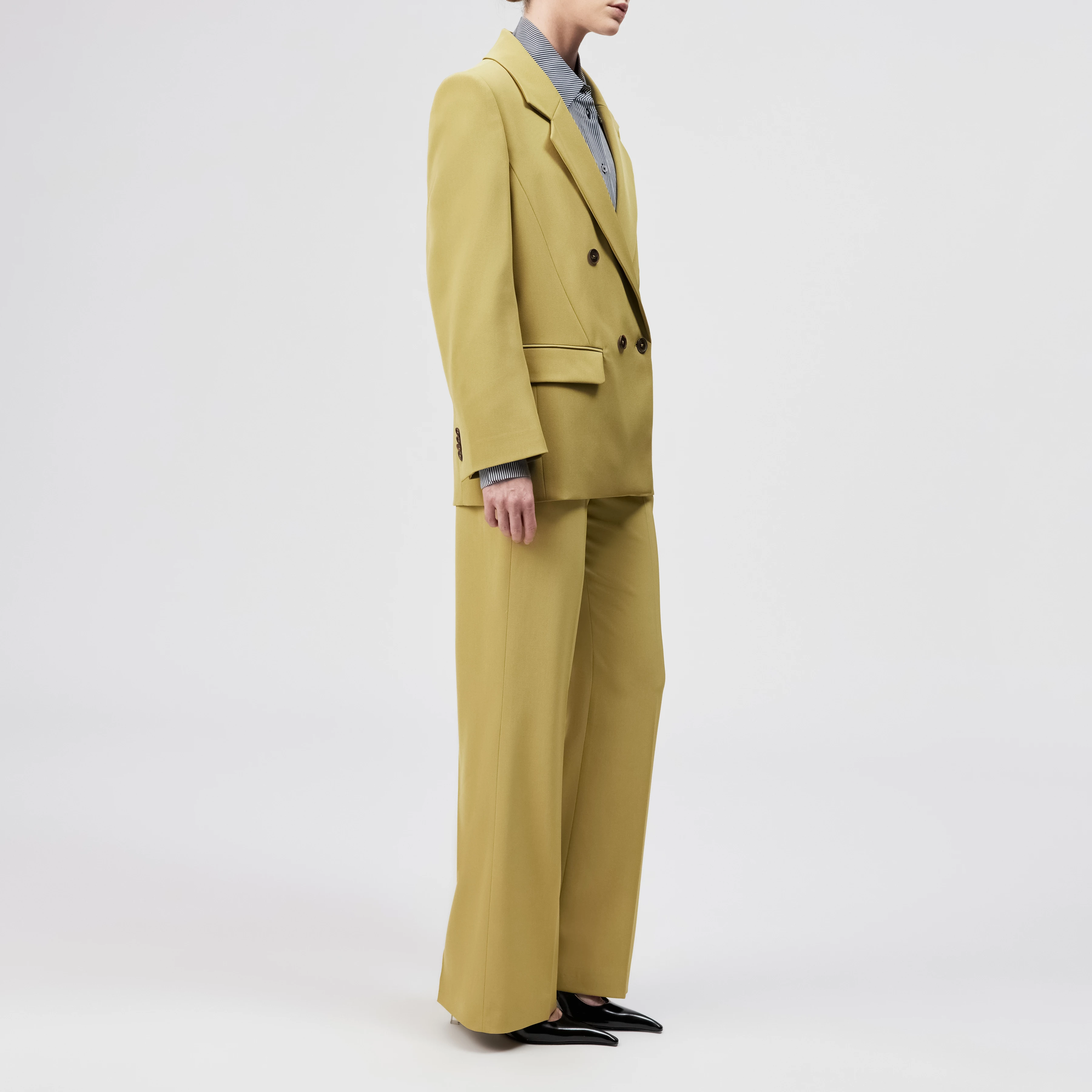 HADLOW - Double-breasted twill blazer with lapels - women - brown - Seitenansicht