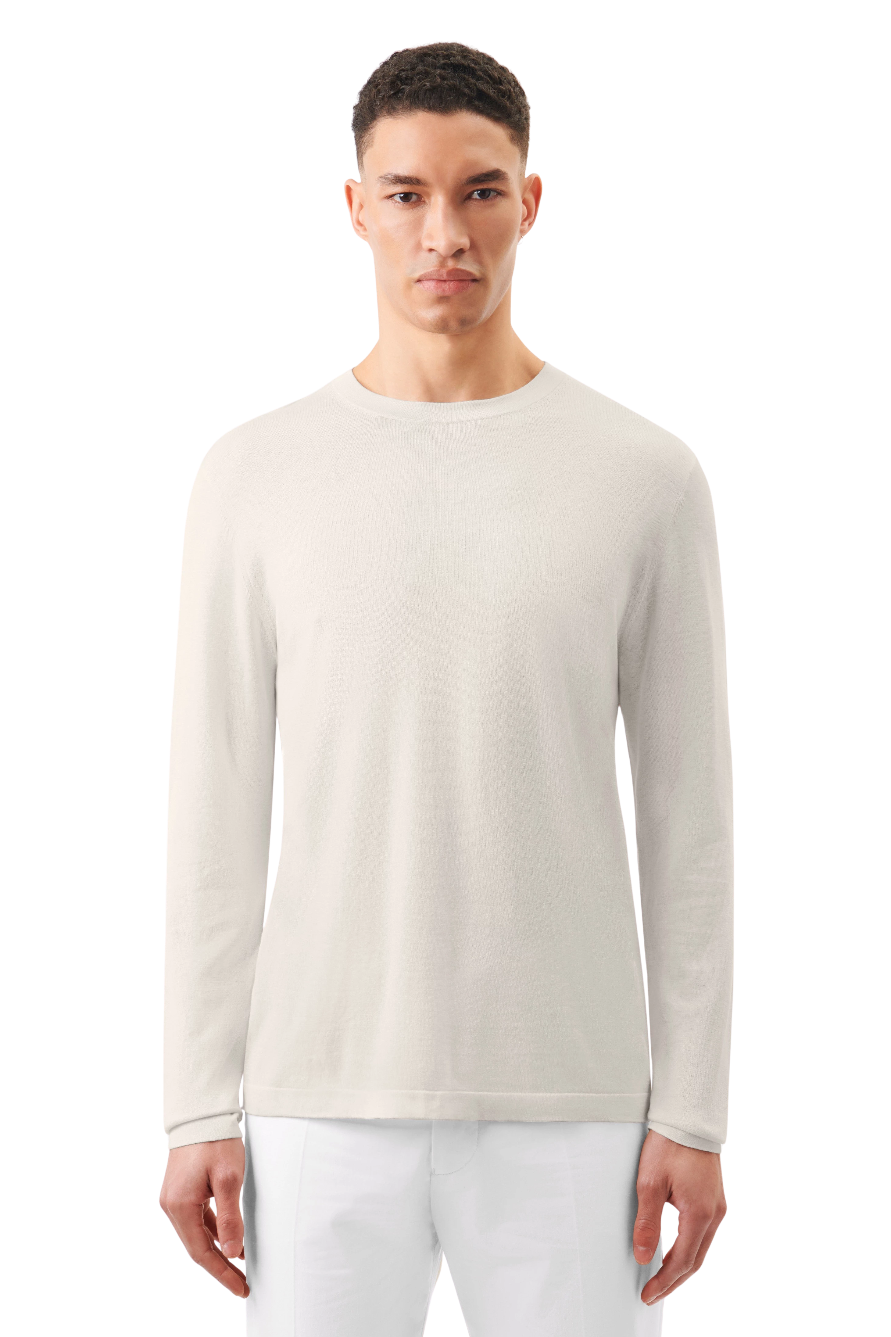 IRMINO - Longsleeve in silk-cotton mix - men - beige - Frontansicht
