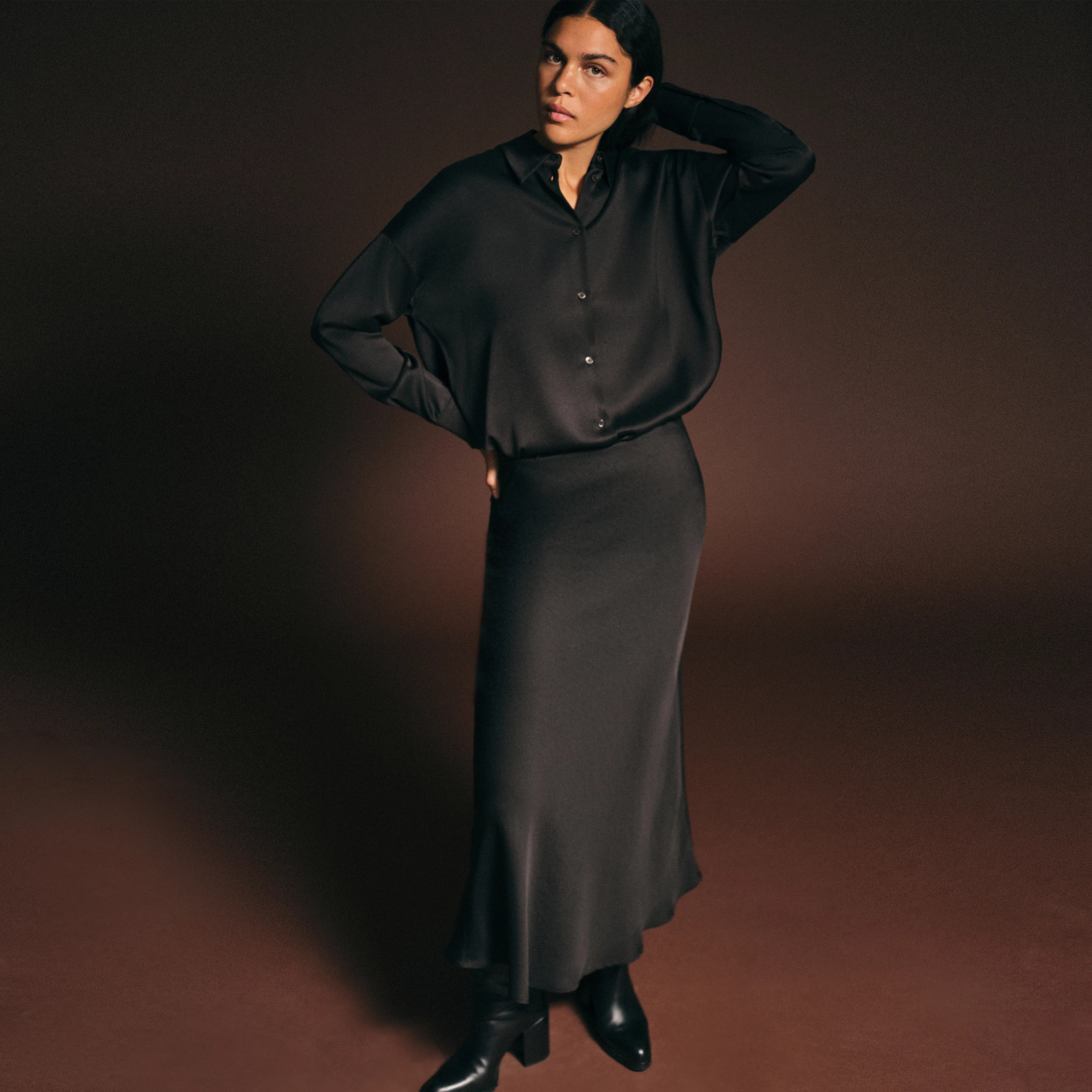 NEVIDA - Maxi-length slip skirt in satin - women - brown