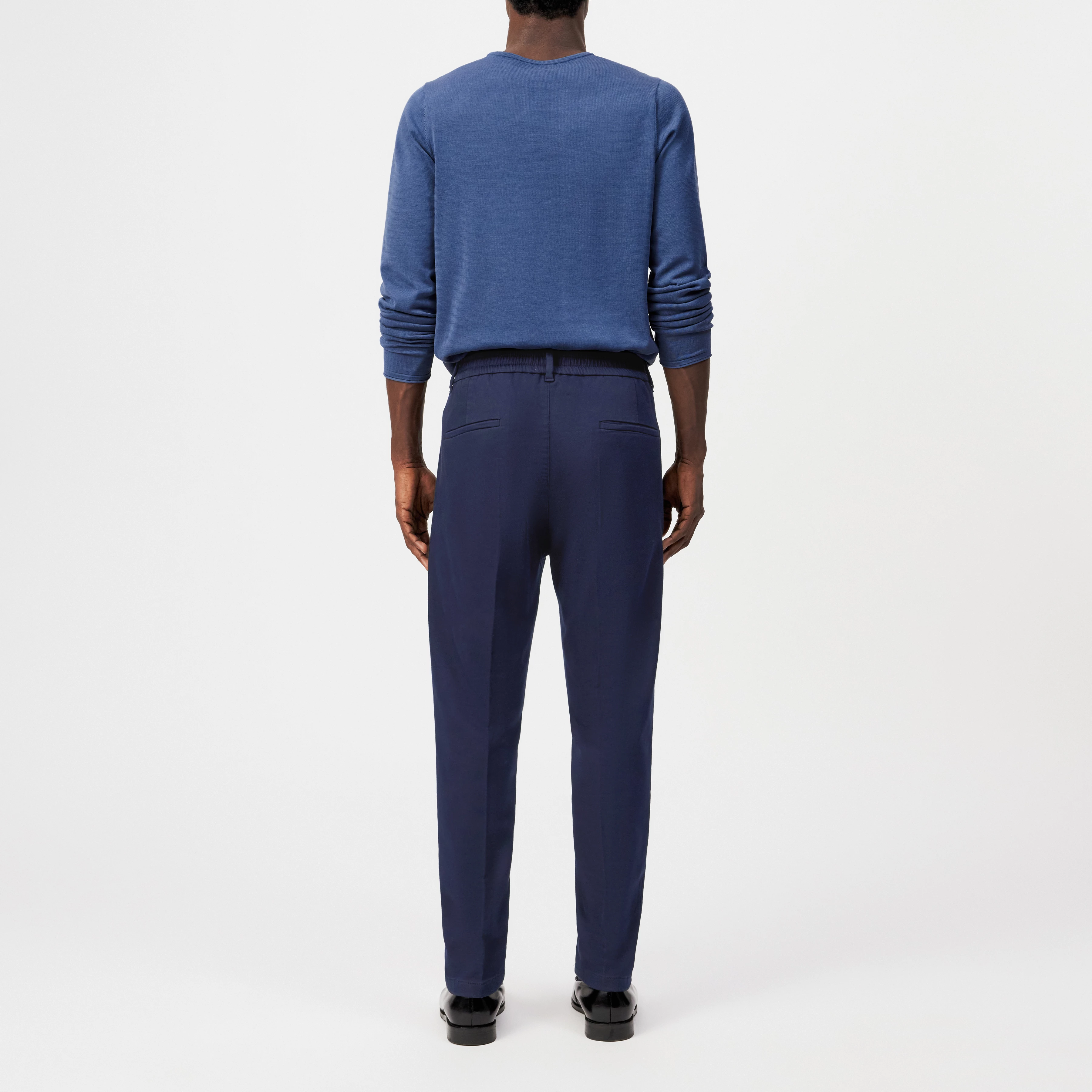 CHASY - Casual broek met bandplooien van katoen-viscosemix - heren - blauw - Rückansicht