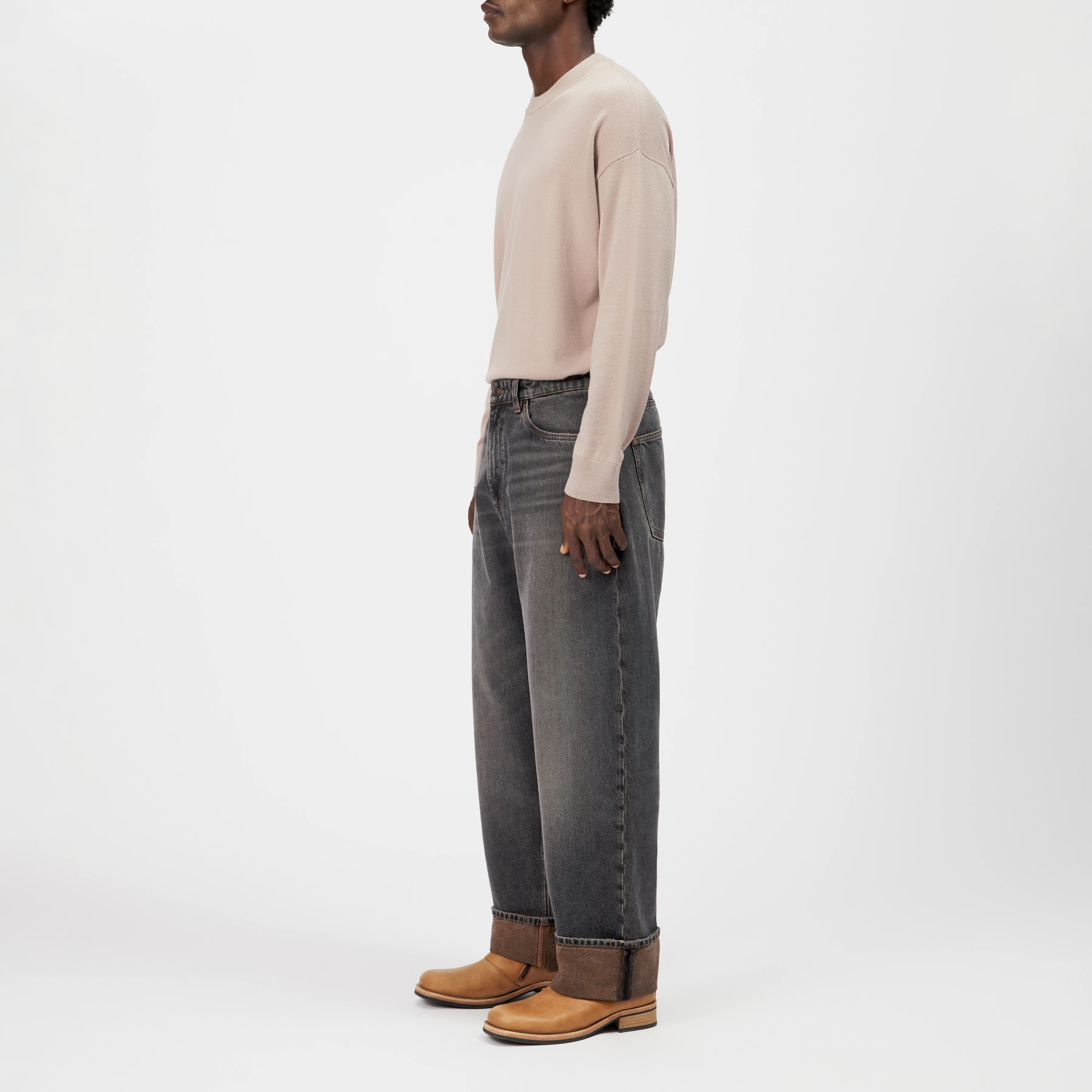 RAWDY_A - Pure cotton tapered jeans - men - beige - Seitenansicht