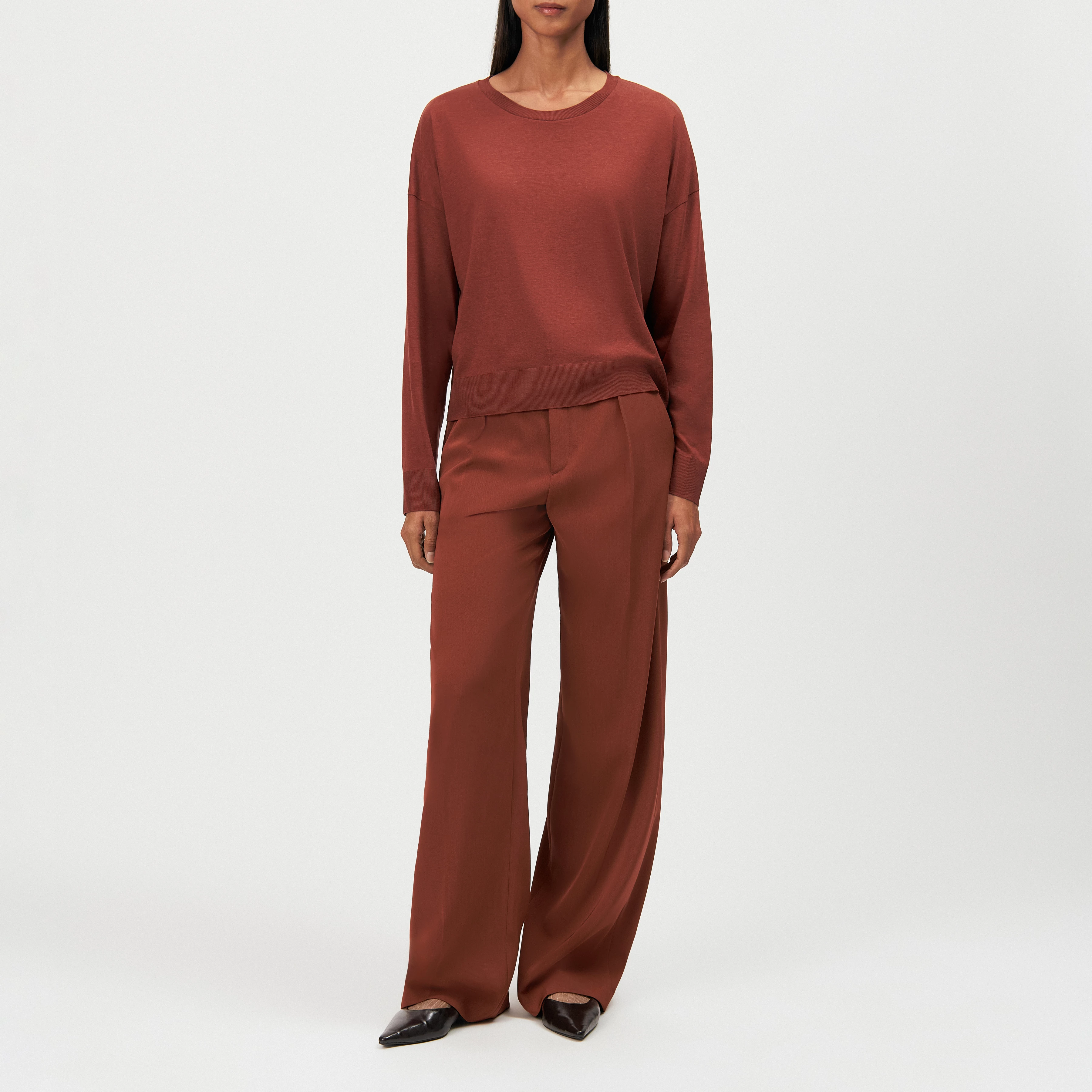 CESIDIE - Long-sleeve crew neck in jersey blend - women - red - Ganzkörper-Frontansicht