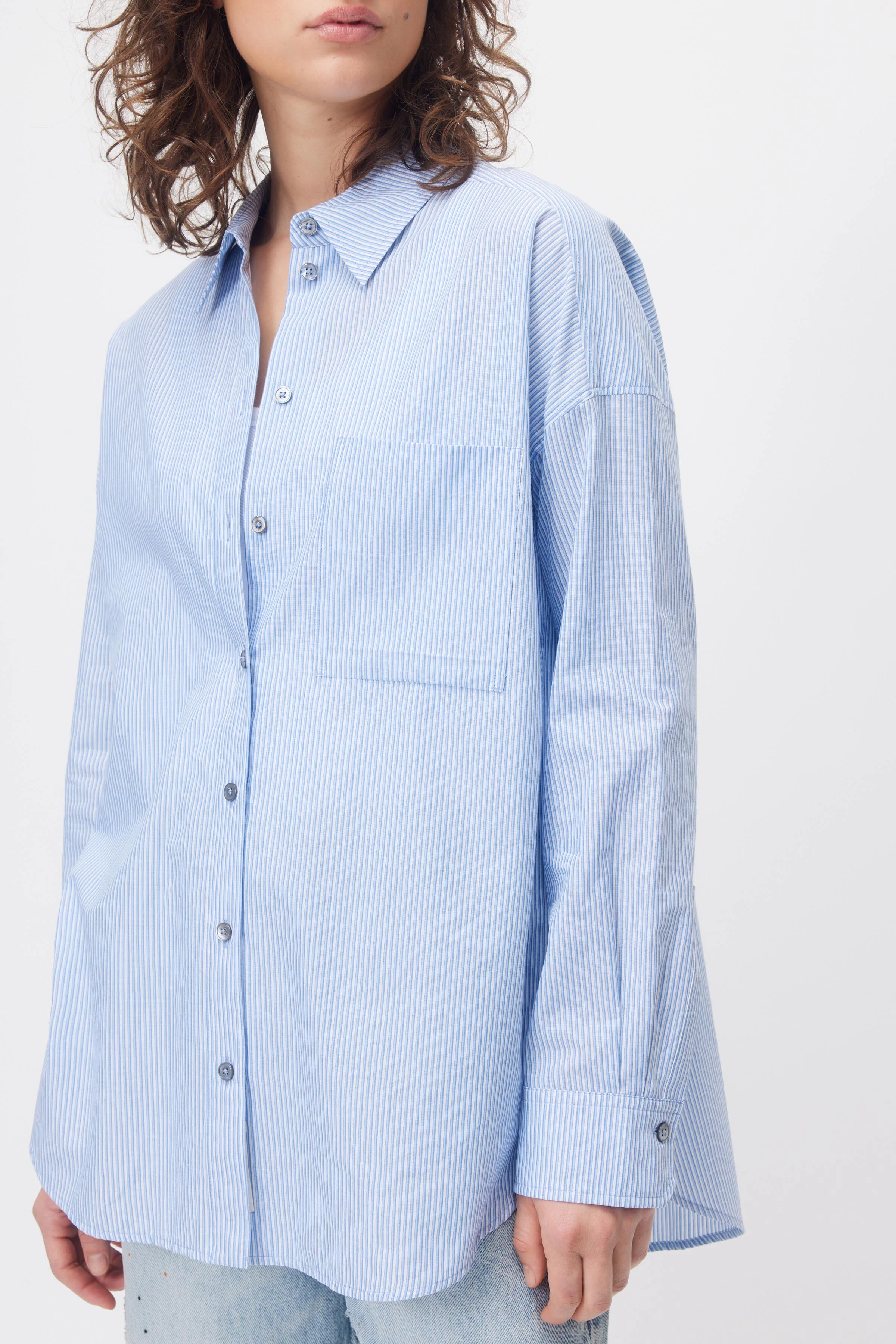 AAKE - katoen popeline overhemd blouse - dames - blauw - Seitenansicht