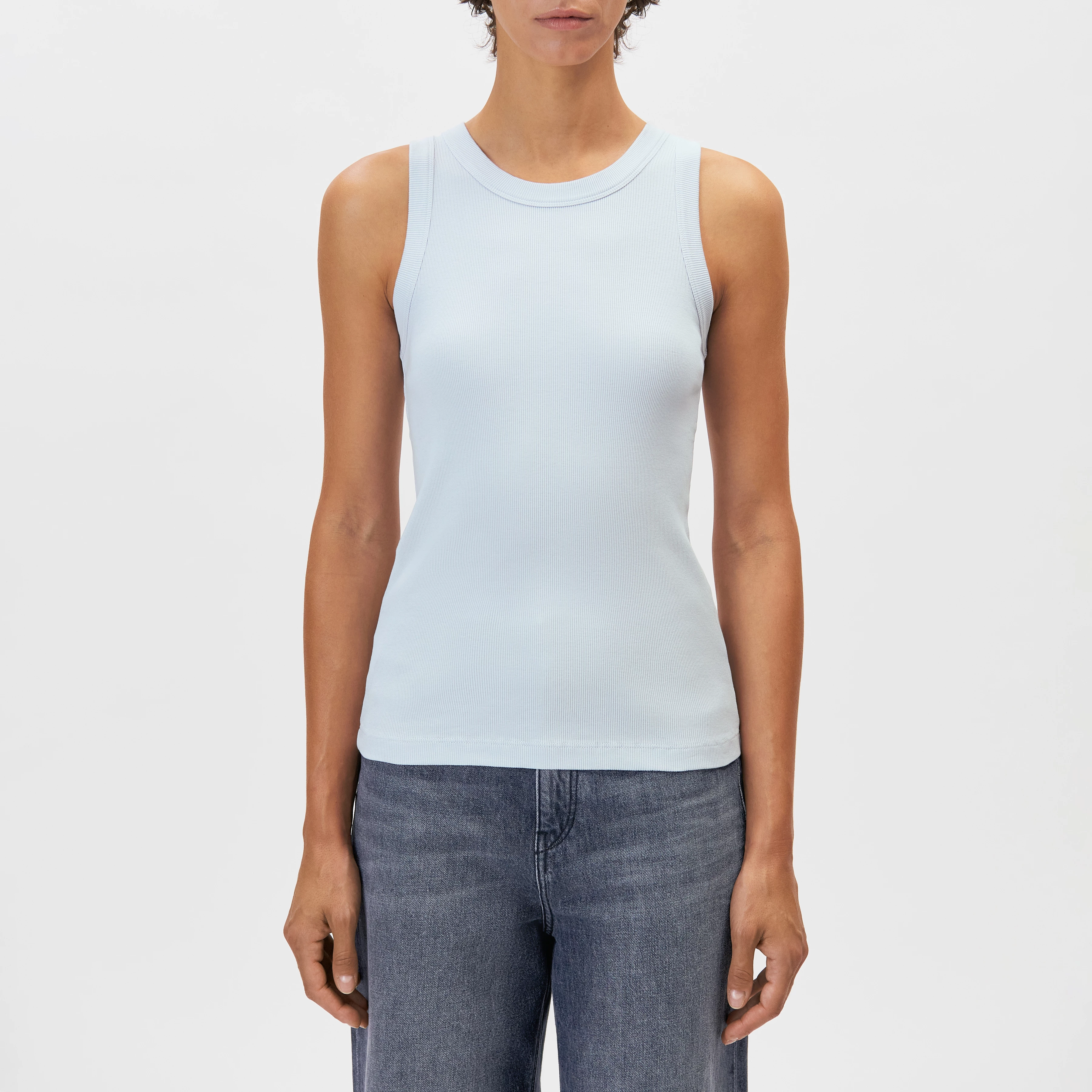 OLINA - Tanktop mit Rundhals in Baumwoll-Rippe - Damen - blau - Frontansicht