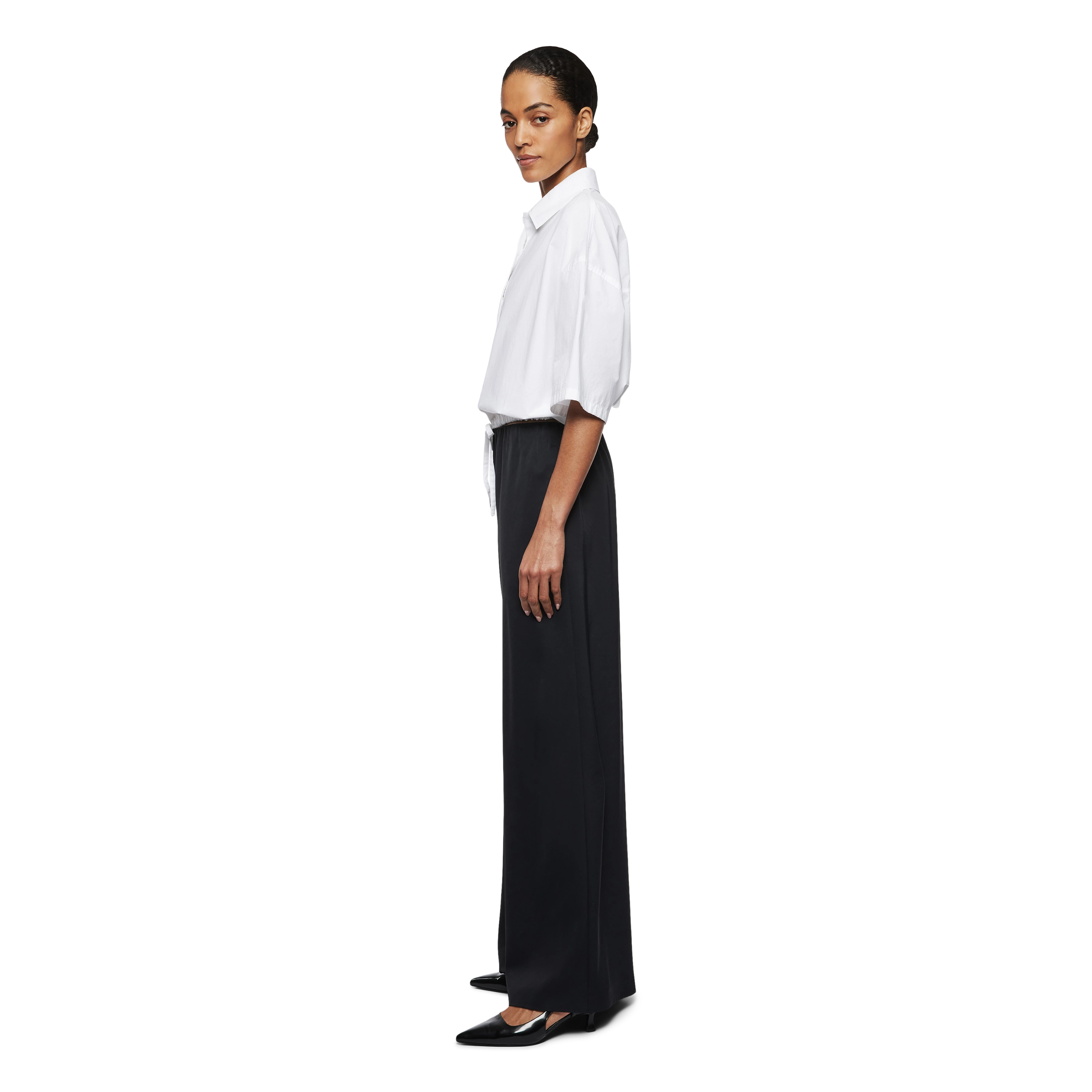 TWEEZER - Wide-leg trousers in satin - women - Natural Aluminium - Seitenansicht