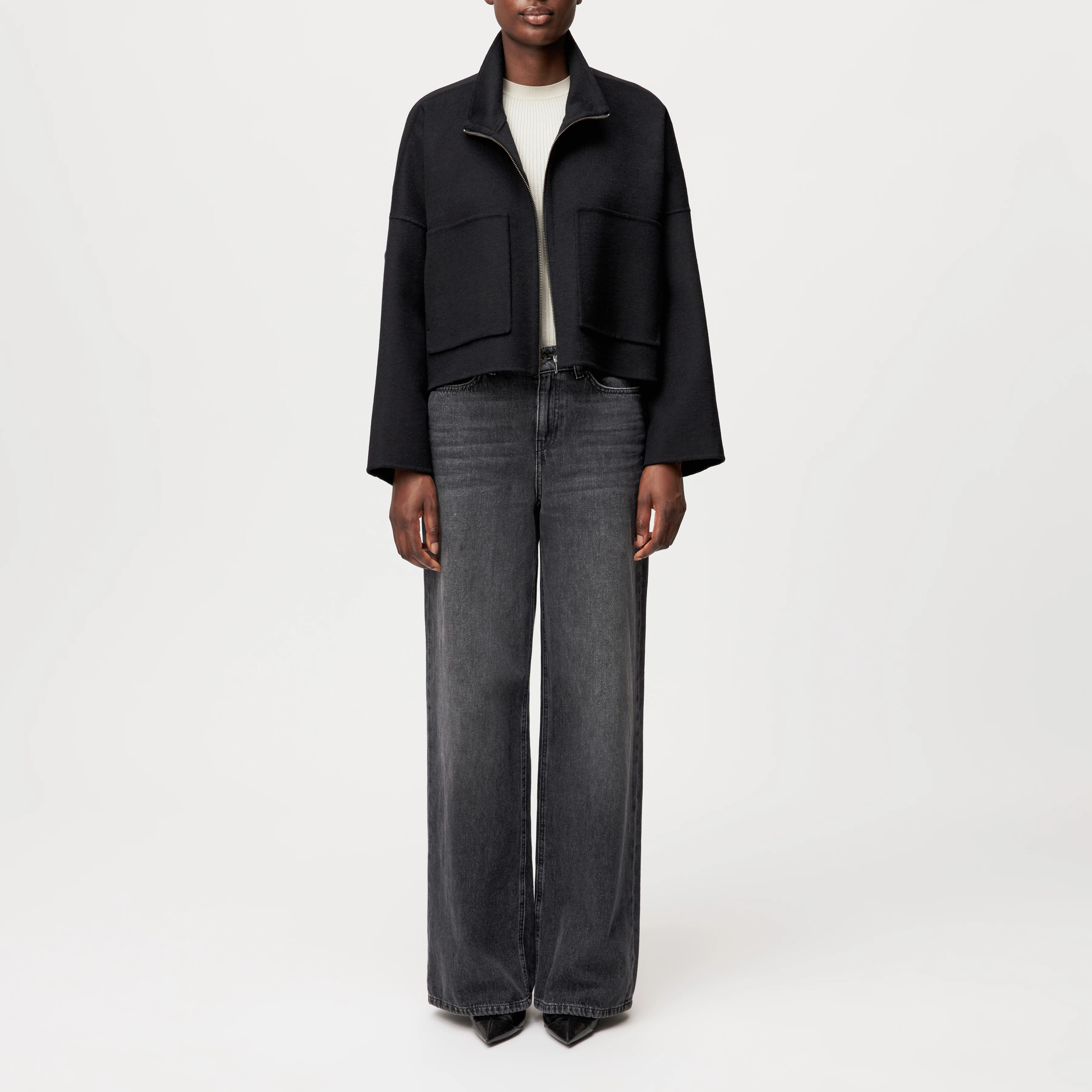 ELSTOW_1 - Oversized Jacke in Woll-Doubleface - Damen - schwarz - Ganzkörper-Frontansicht