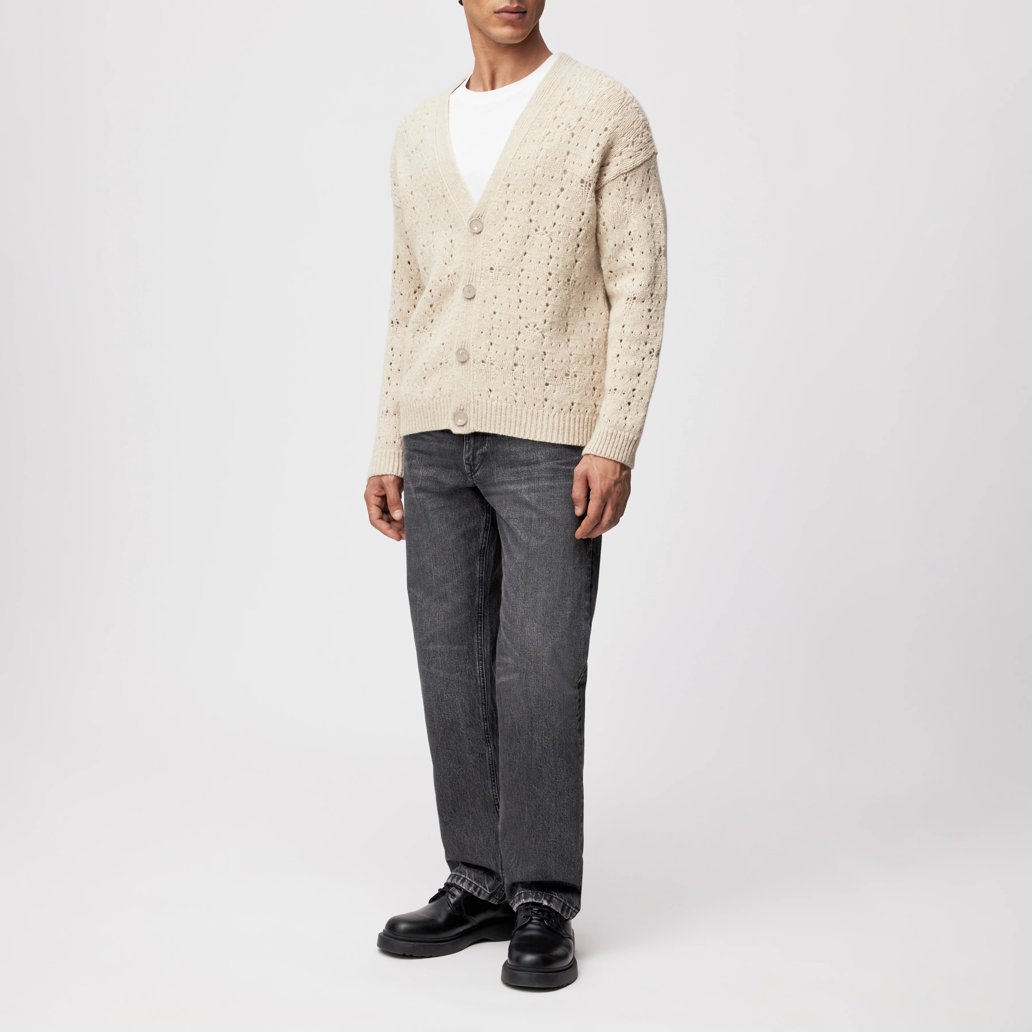 ELDARO - Cardigan in Wolle - Herren - beige - Ganzkörper-Frontansicht