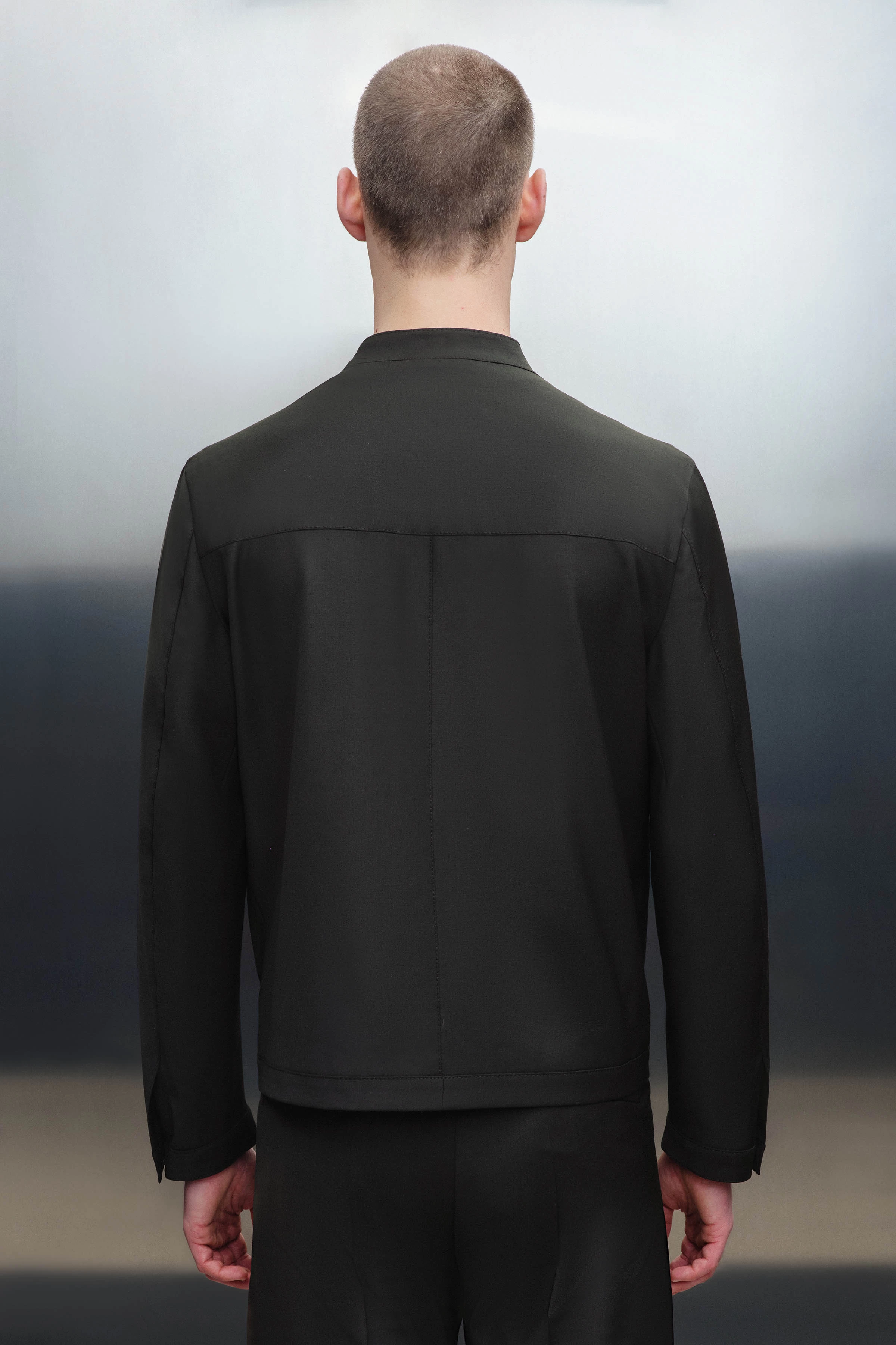 NESSO - sporty jacket with stand up collar and chest pocket - men - Natural Aluminium - Rückansicht