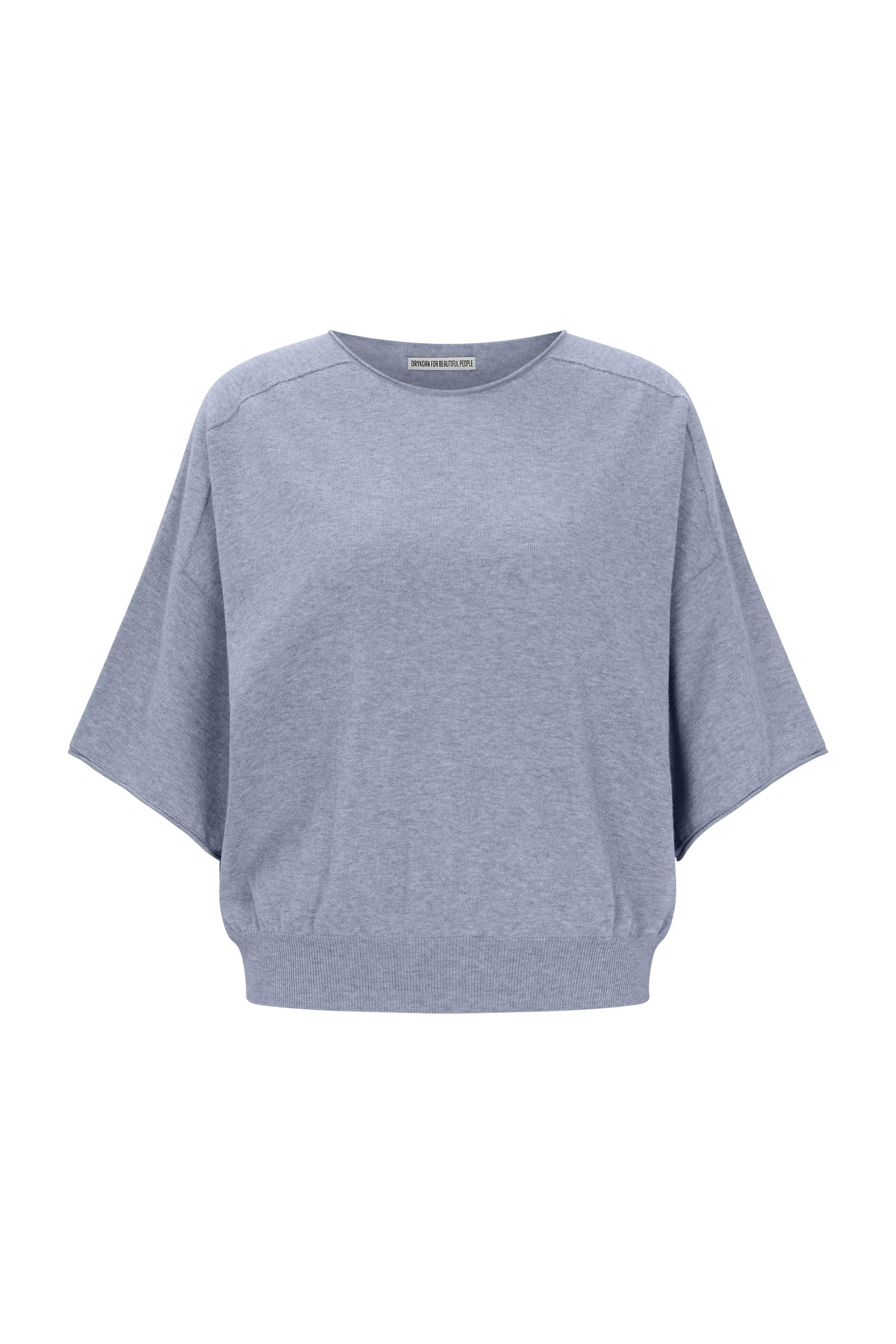 DILARY - Casual gebreid T-shirt in crêpe katoen - dames - blauw - Freisteller Frontansicht