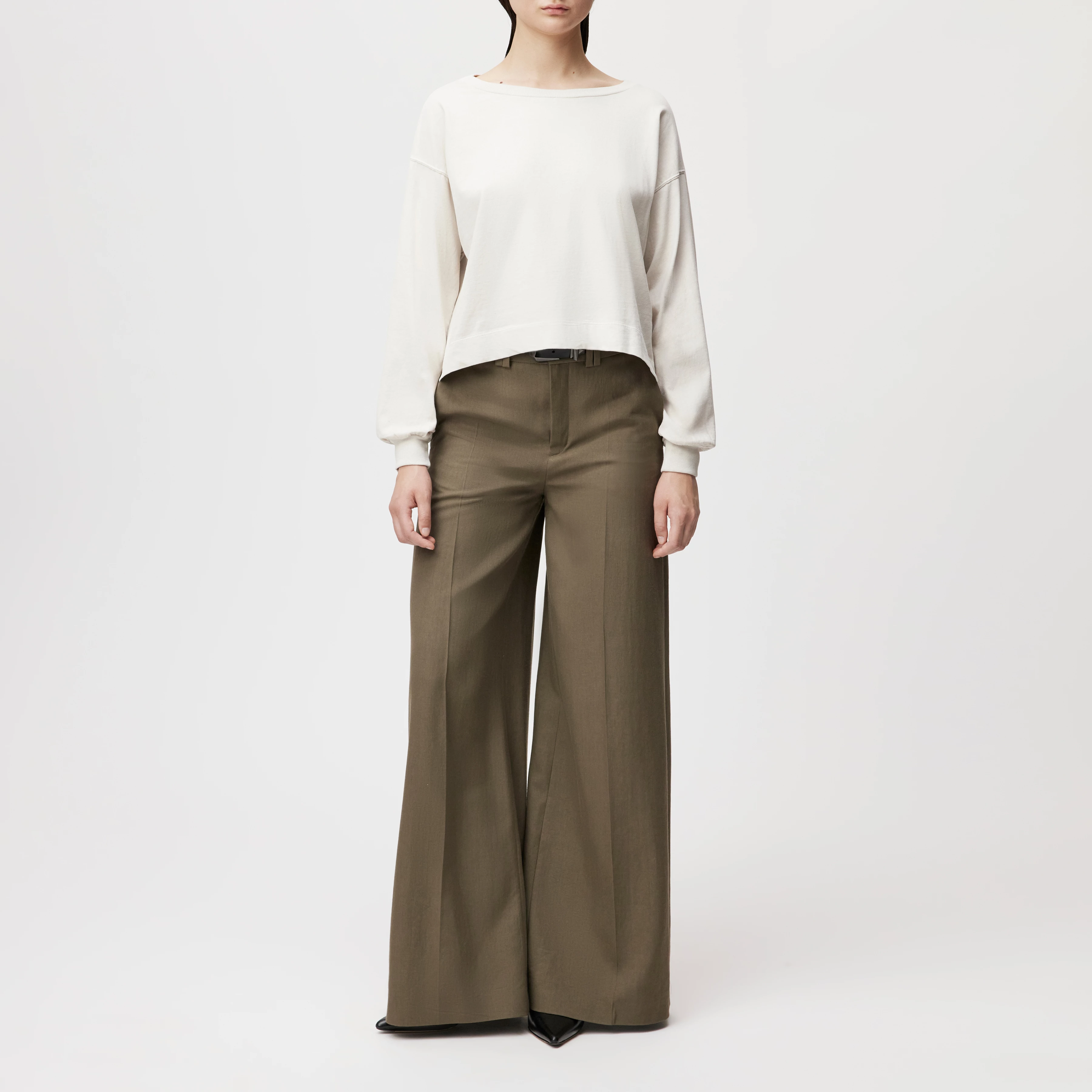 KELANE - Losse longsleeve in gewassen look - dames - beige - Ganzkörper-Frontansicht