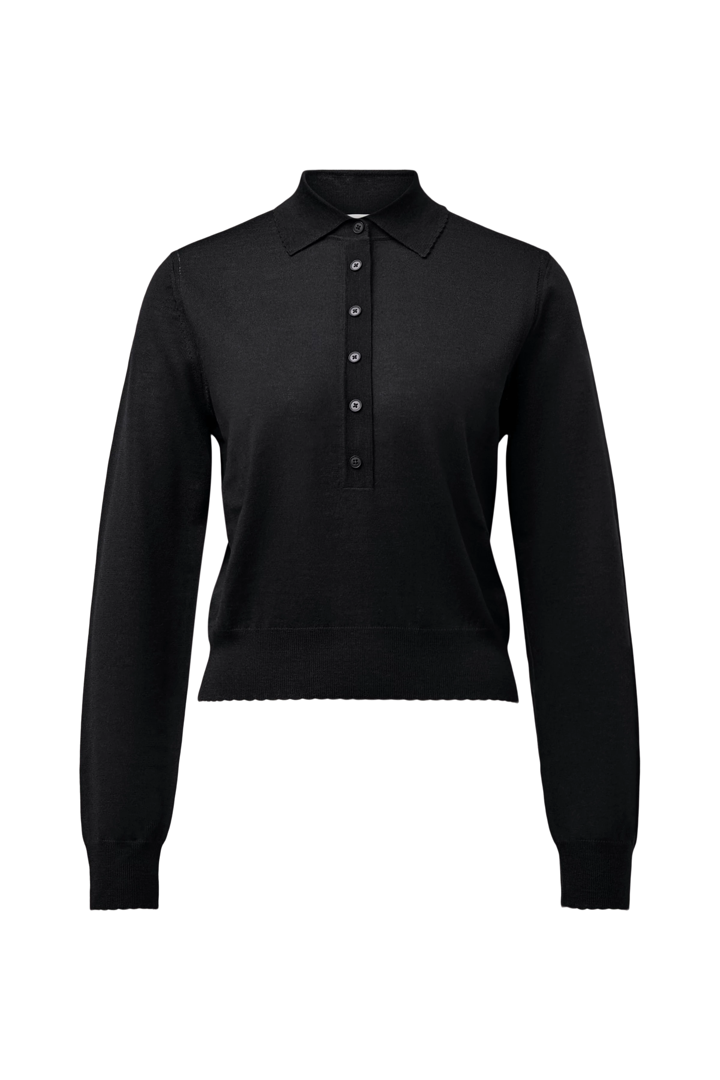 MYNERVA - Pure wool knit polo shirt - women - black - Freisteller Frontansicht