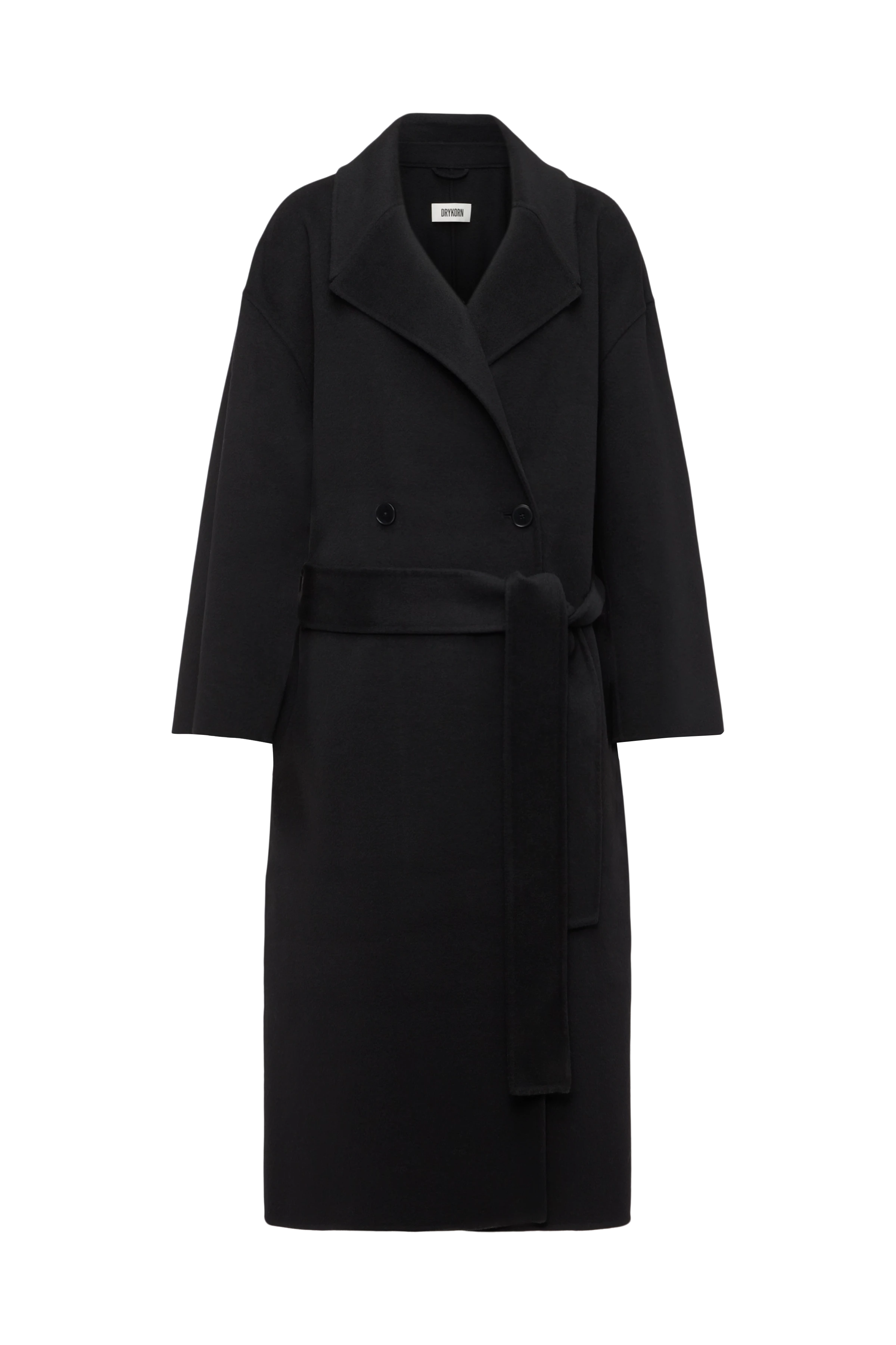 BUDBY_2 - Hüllenmantel mit Bindegürtel in Woll-Doubleface - Damen - schwarz - Freisteller Frontansicht