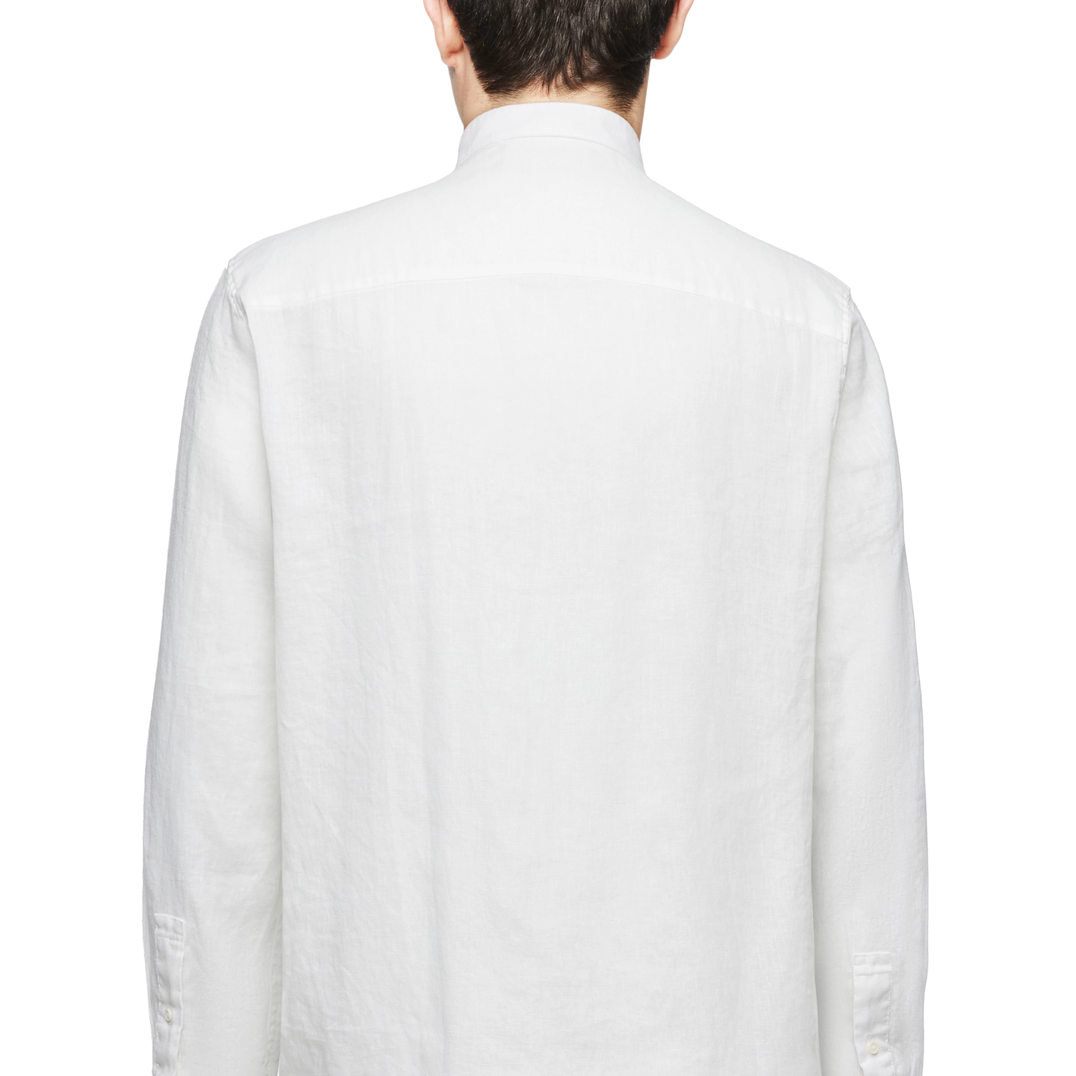 TALOC - Chemise à col montant en mélange lin et coton - men - blanc - Detailansicht am Model