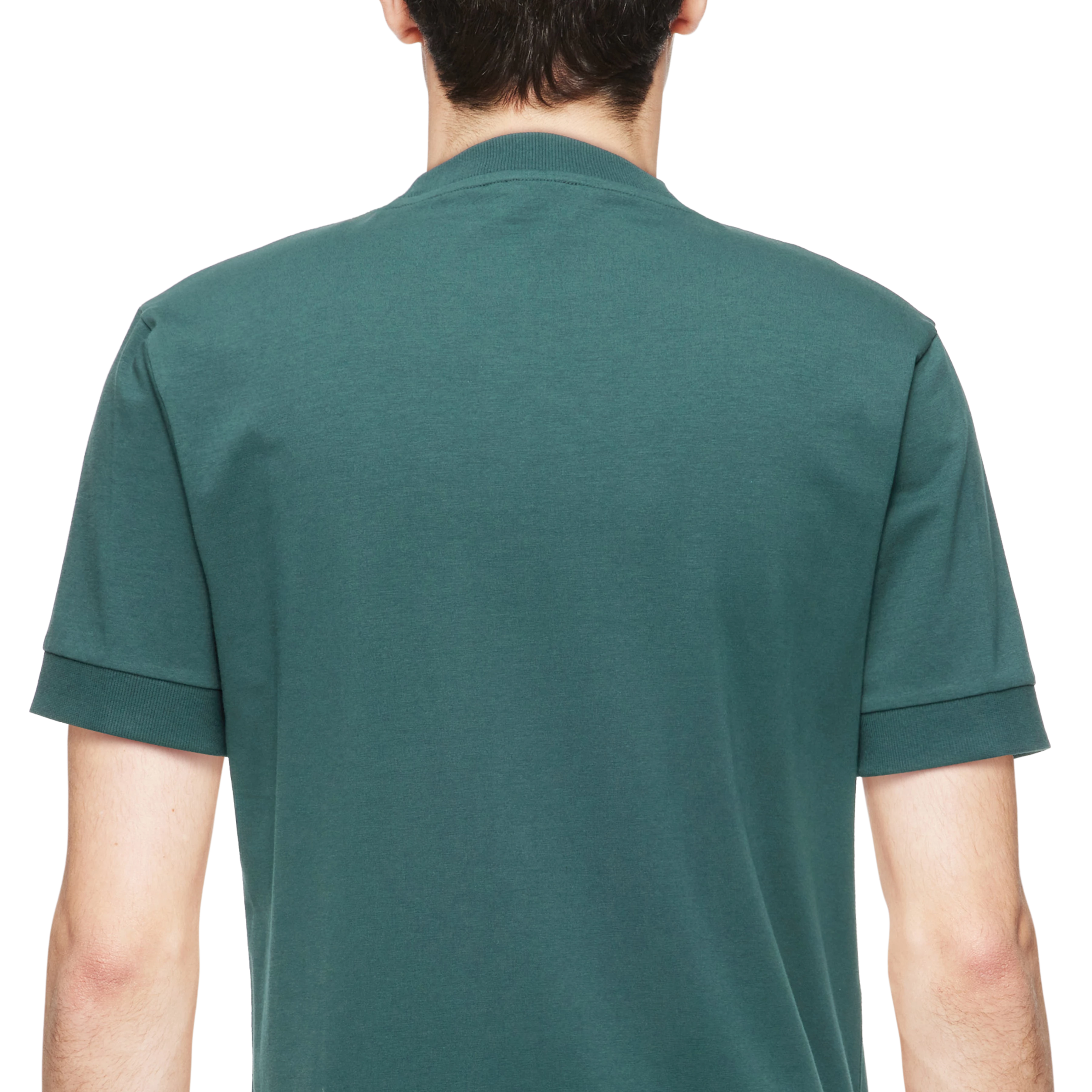 ANTON - Fitted T-shirt in cotton with stretch content - men - green - Detailansicht am Model