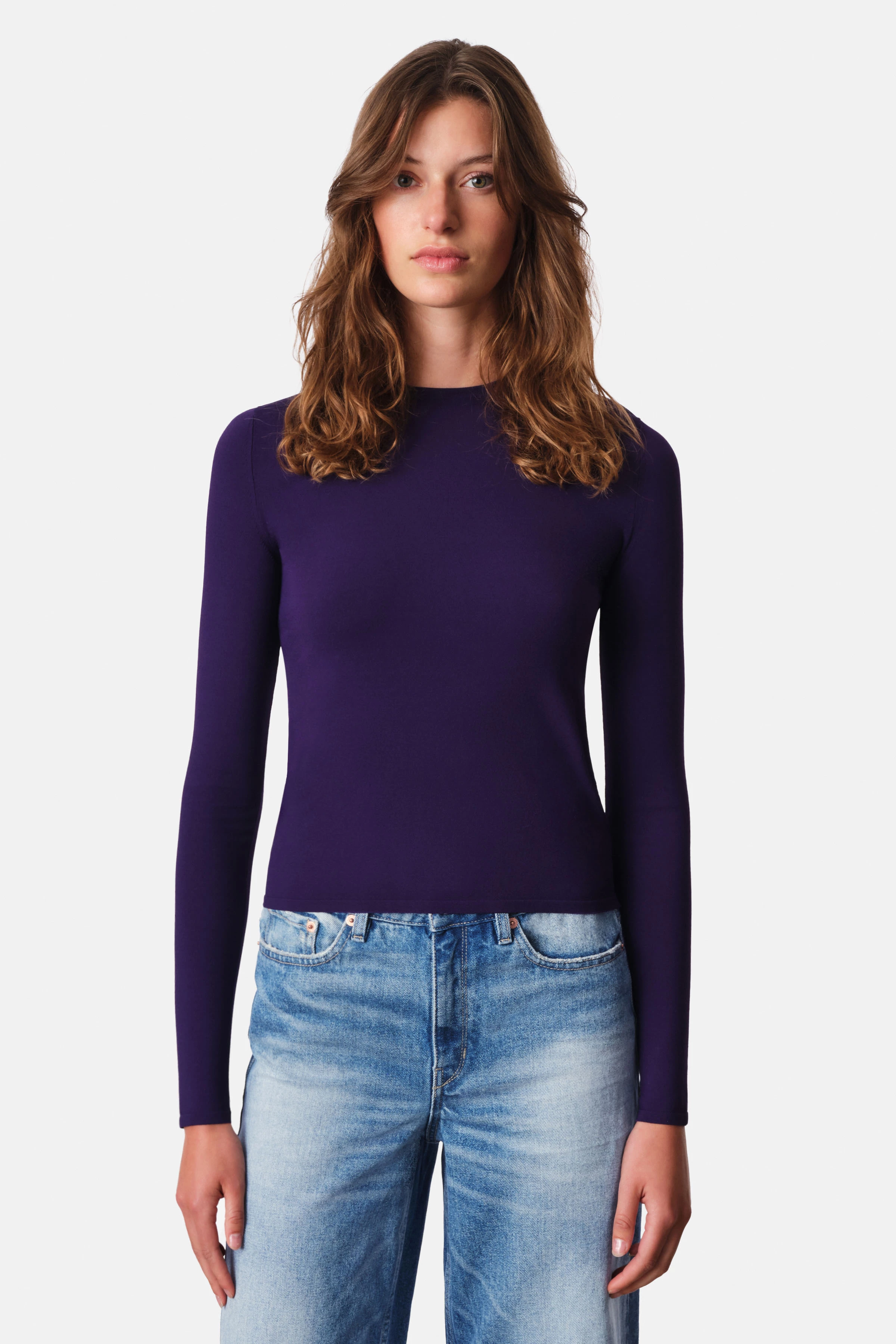 ANETKA - Longsleeve mit Rundhals in Viskose-Mix - Damen - lila - Frontansicht