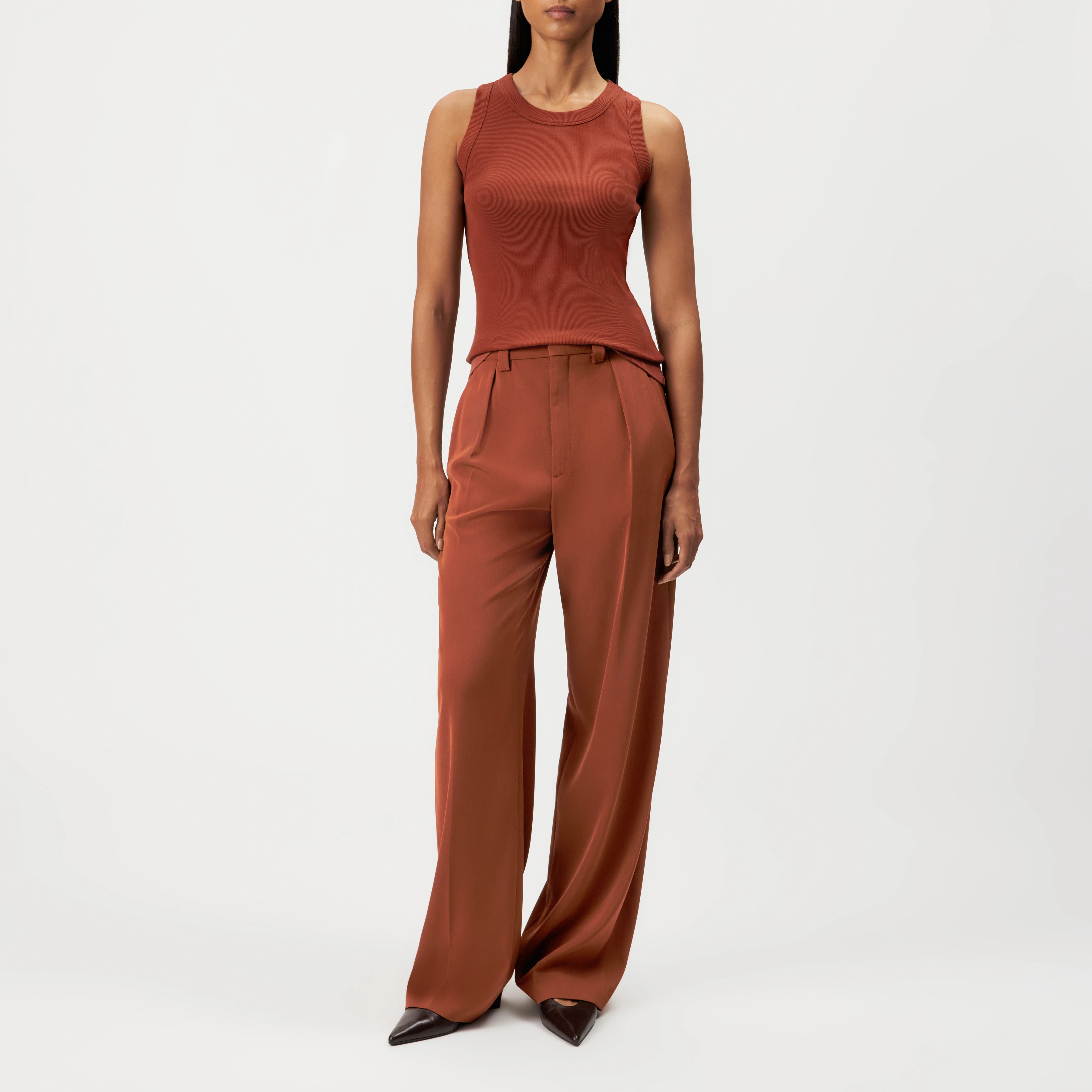 OLINA - Cotton ribbed crew neck tank top - women - red - Ganzkörper-Frontansicht