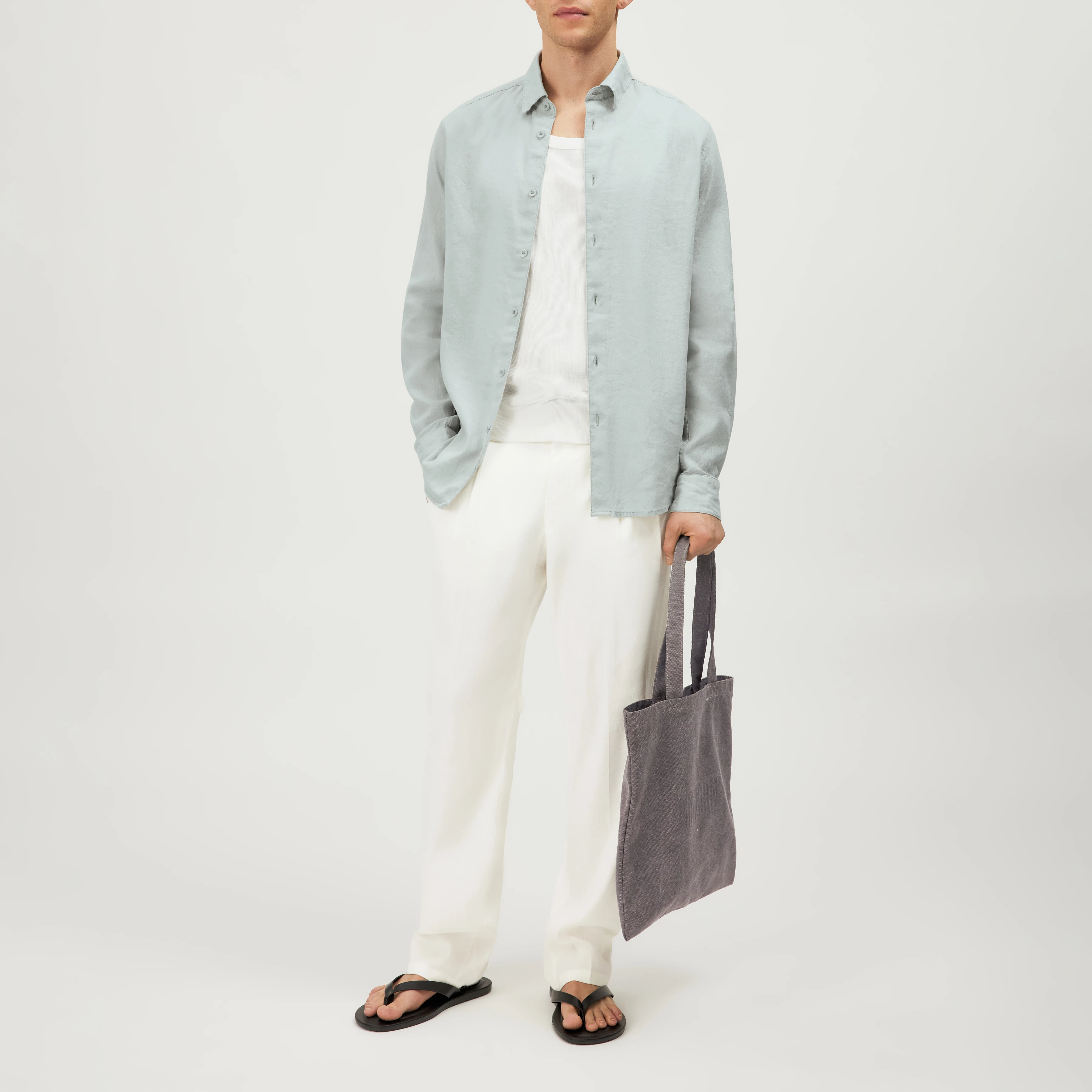 RAMIS - Regular Fit Hemd in Leinen-Baumwoll Mix - Herren - grün - Ganzkörper-Frontansicht