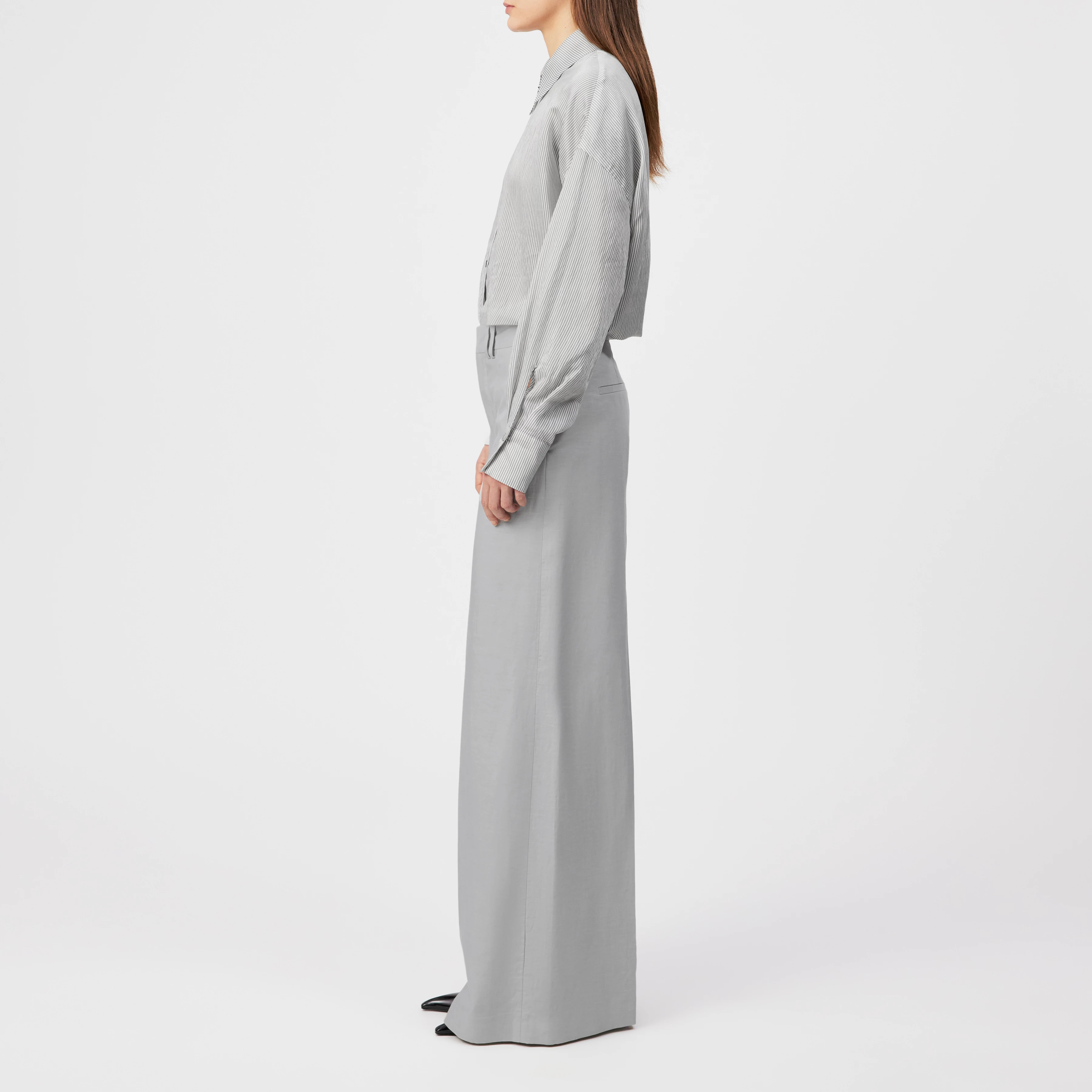 AQUITE - Linen-blend Marlene trousers - women - grey - Seitenansicht