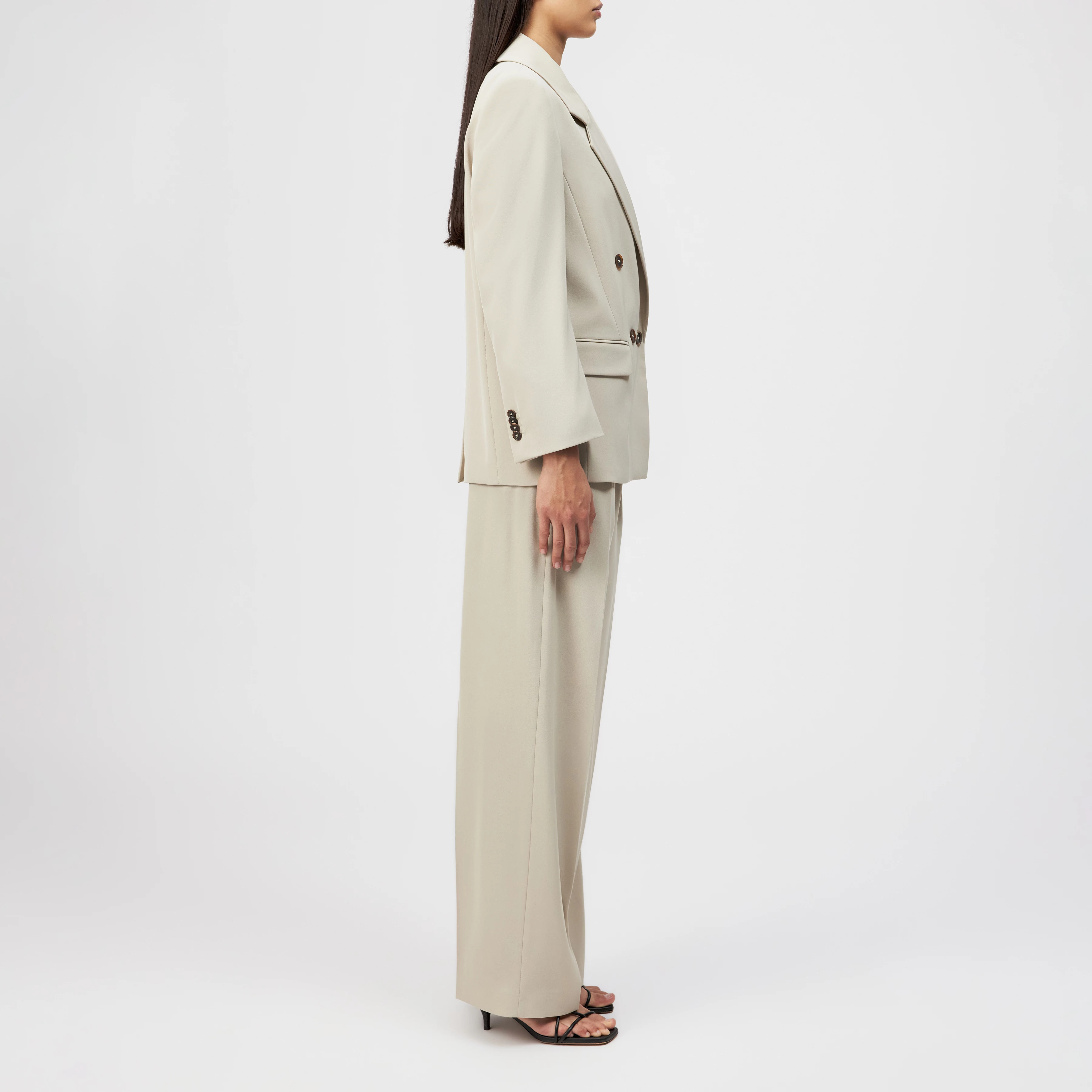 HADLOW - Double-breasted twill blazer with lapels - women - beige - Seitenansicht