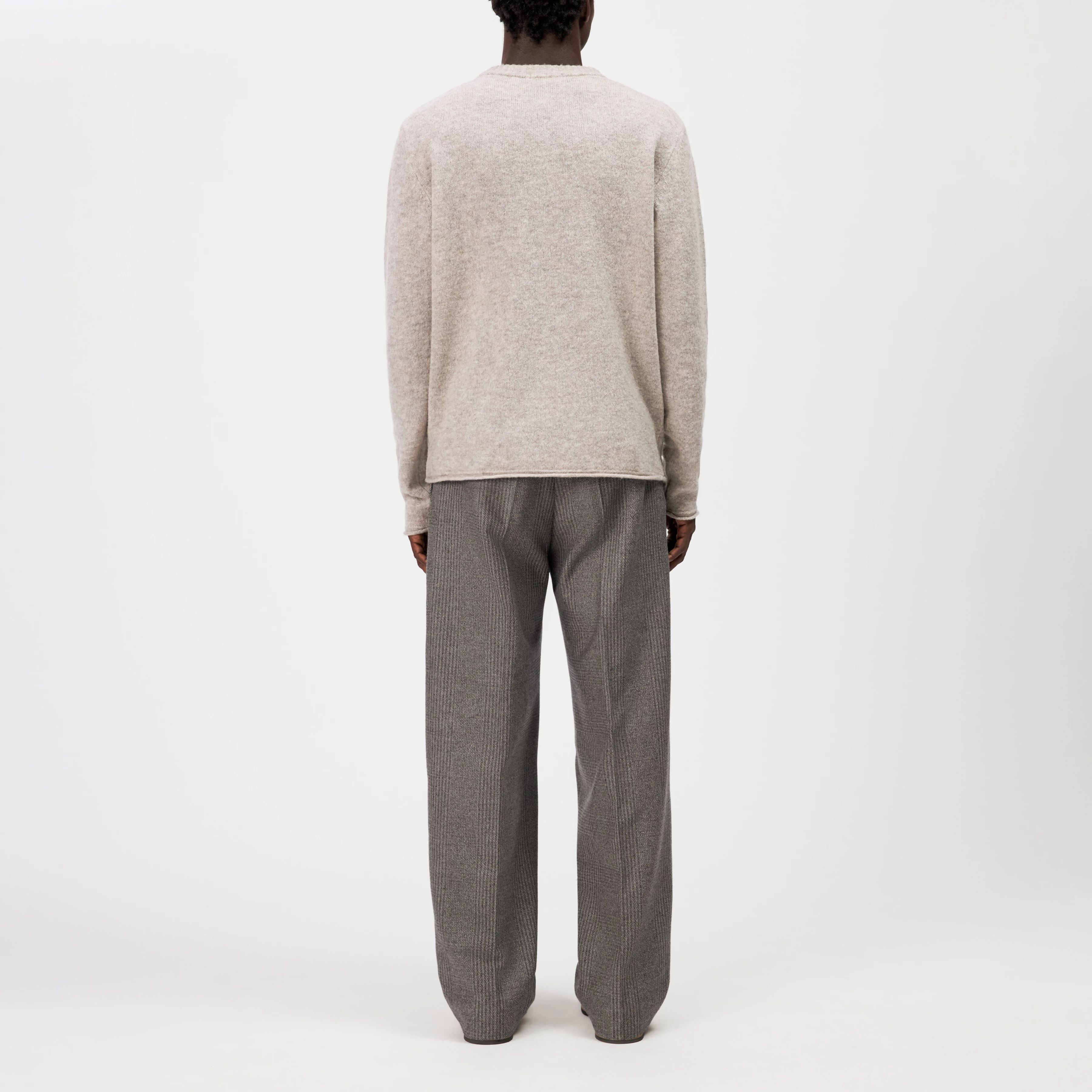 LEANDO - Round-neck jumper in wool blend - men - beige - Rückansicht