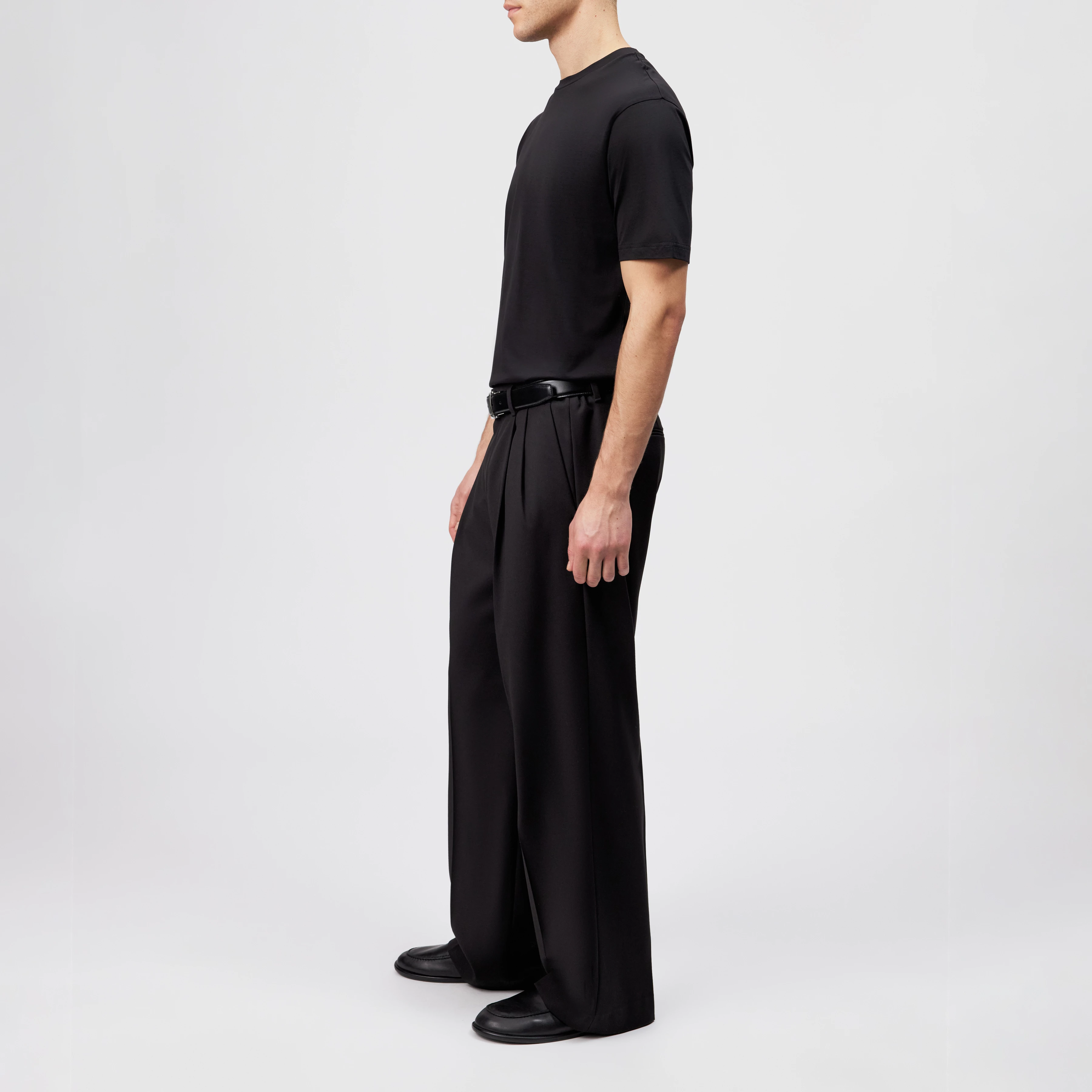 LEEK_WIDE - Relaxed fit plooibroek in flanel - heren - zwart - Seitenansicht