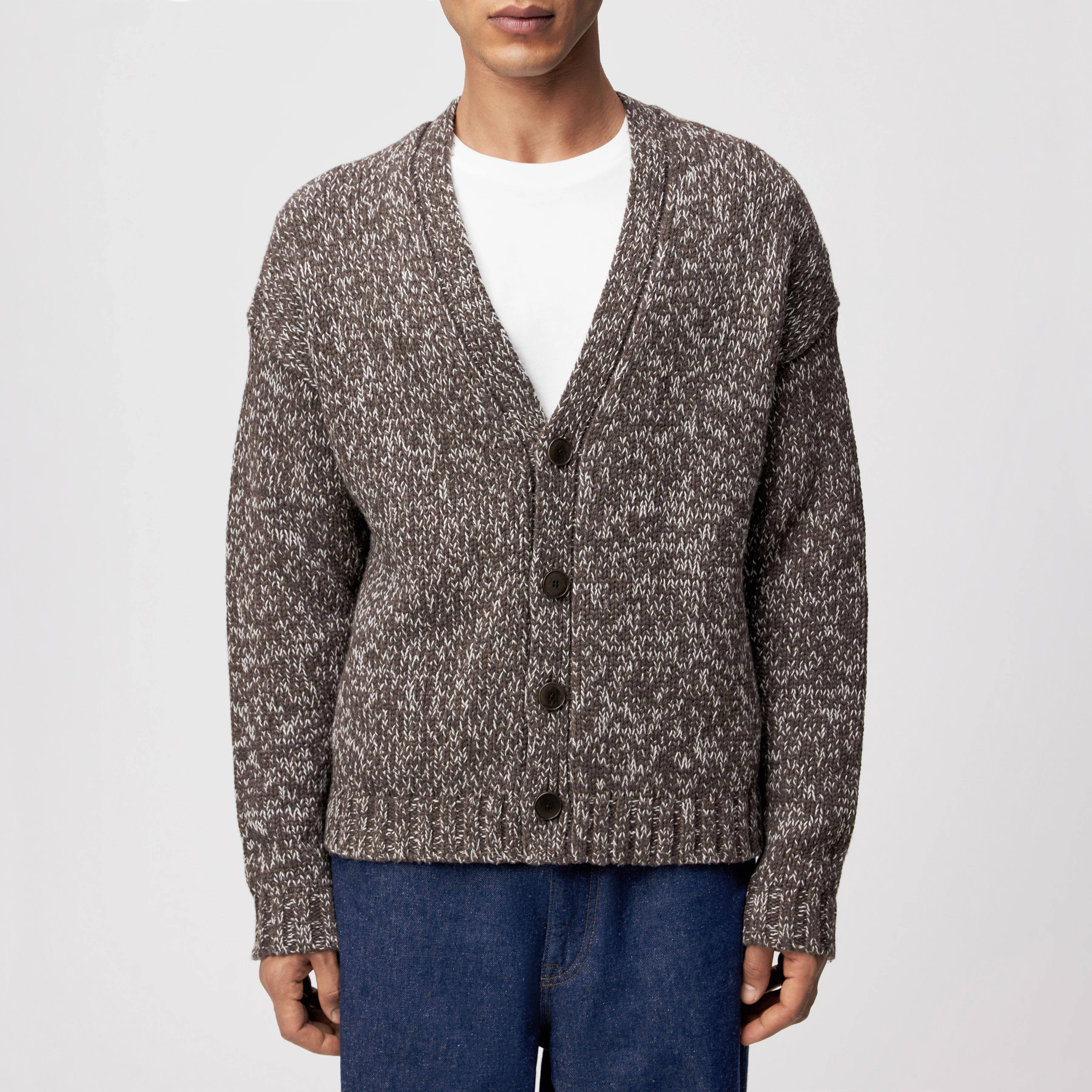 ELDARO - Cardigan in Mouliné Woll-Mix - Herren - braun - Frontansicht