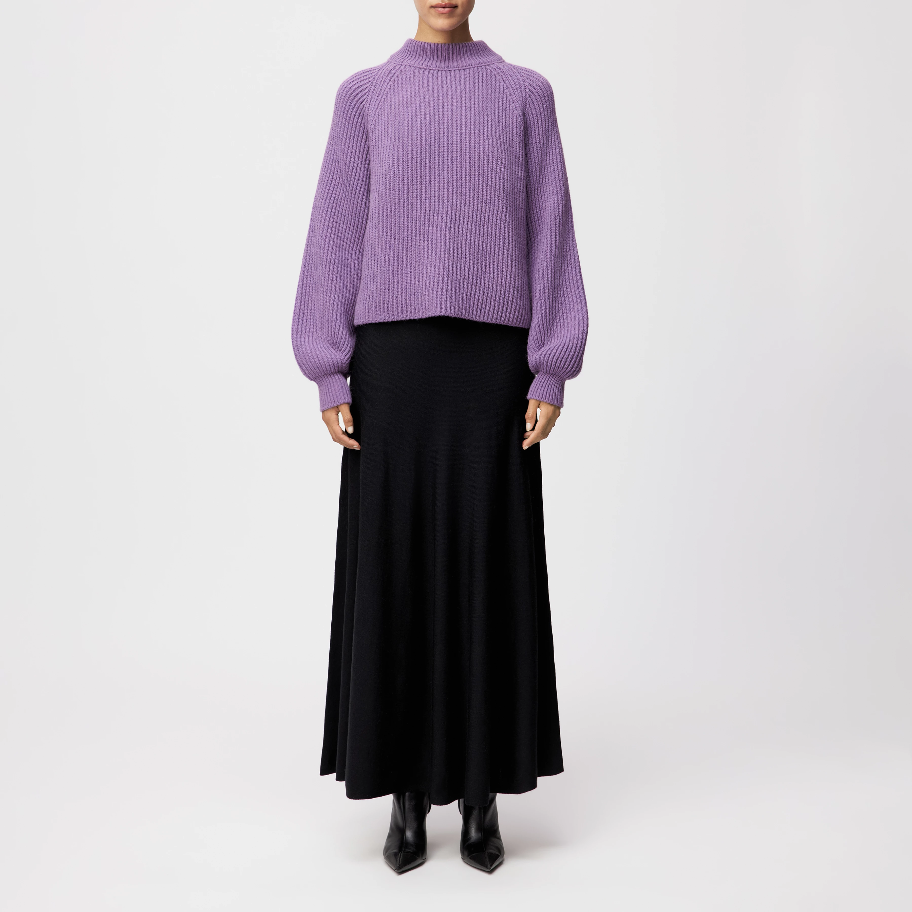 KIMONI - Sweater with balloon sleeves in wool and alpaca blend - women - purple - Ganzkörper-Frontansicht
