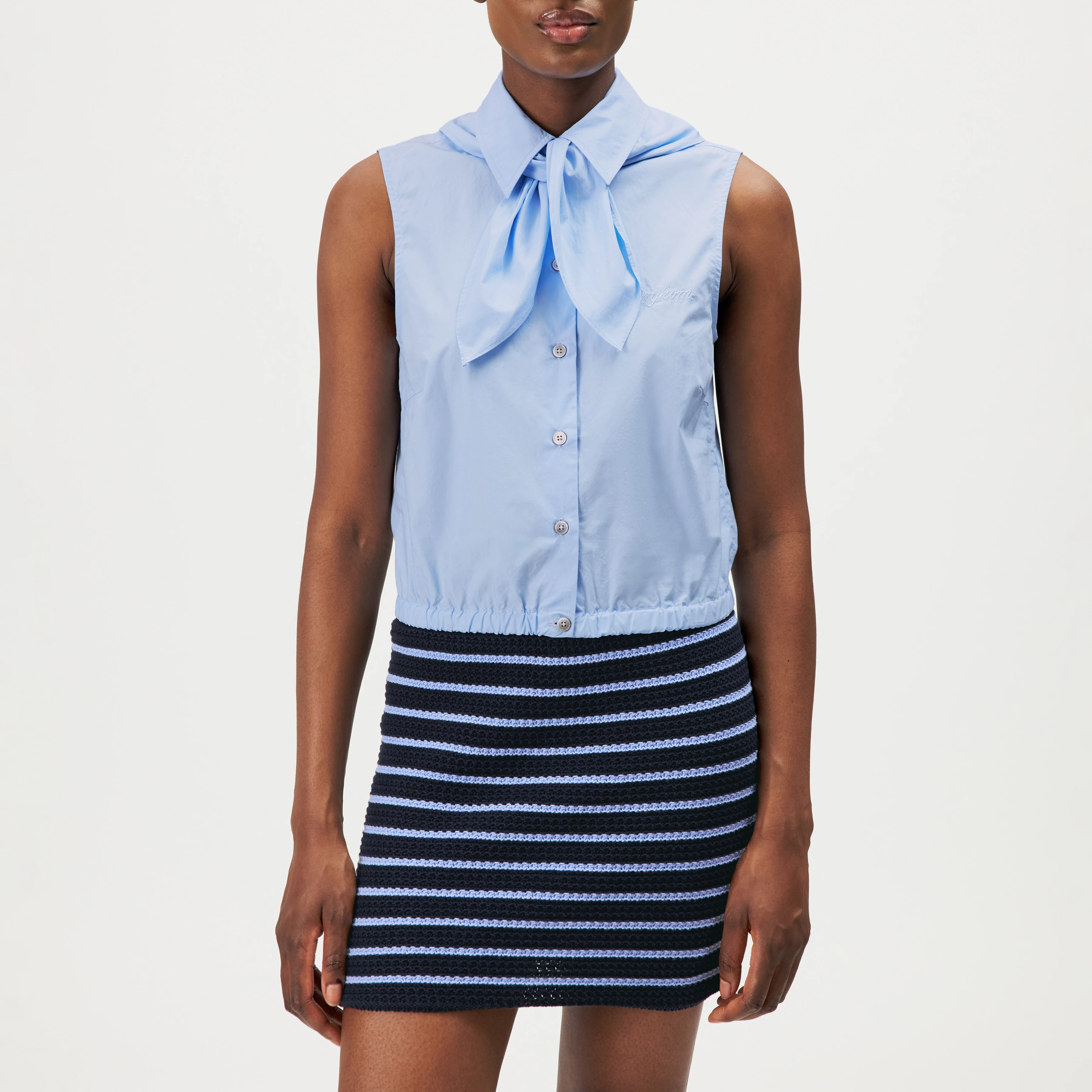 TIRIEL - Blouse sans manches coupe classique en coton pur - women - bleu - Frontansicht