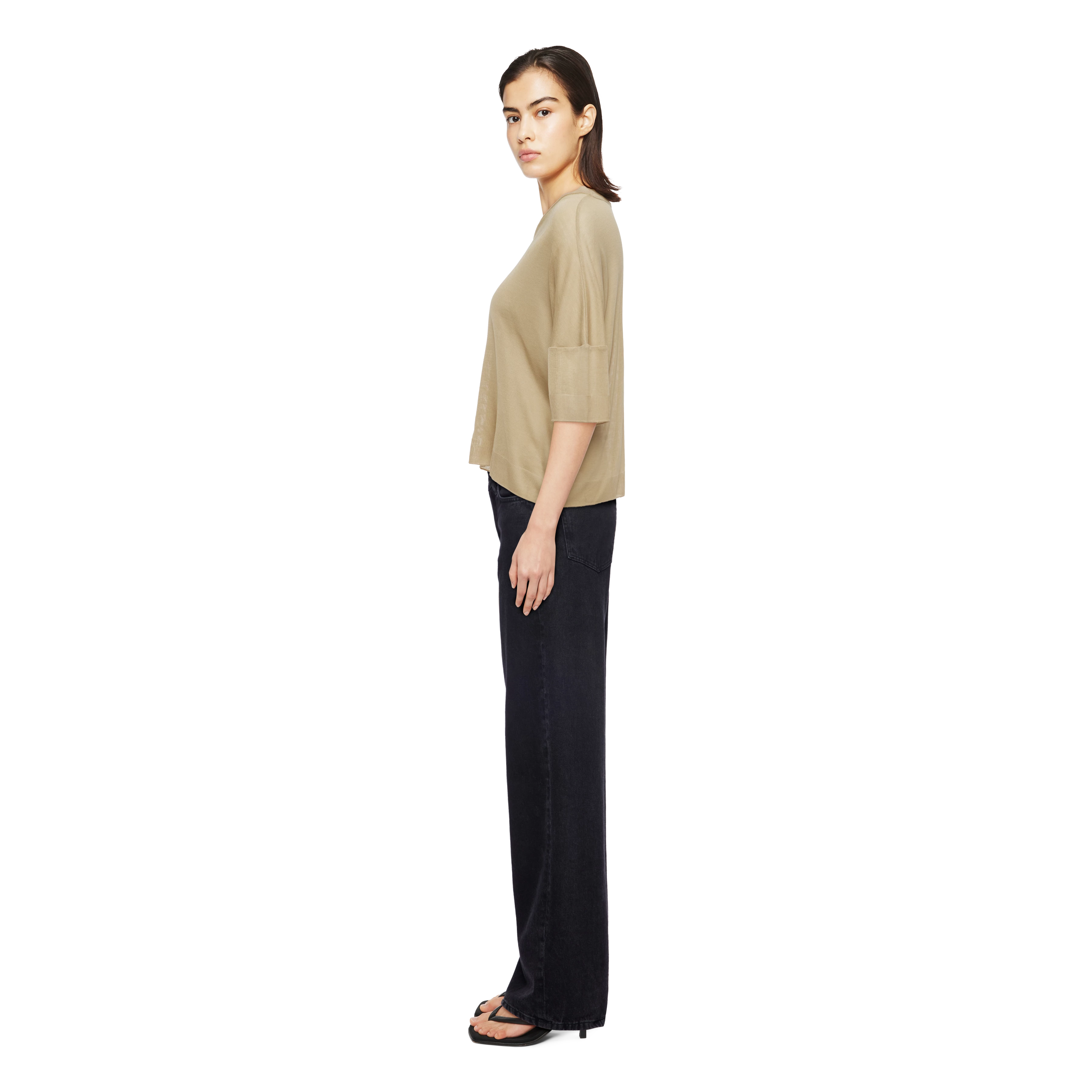 KUSIA - Verkürztes T-Shirt in transparentem Lyocell - Damen - braun - Seitenansicht