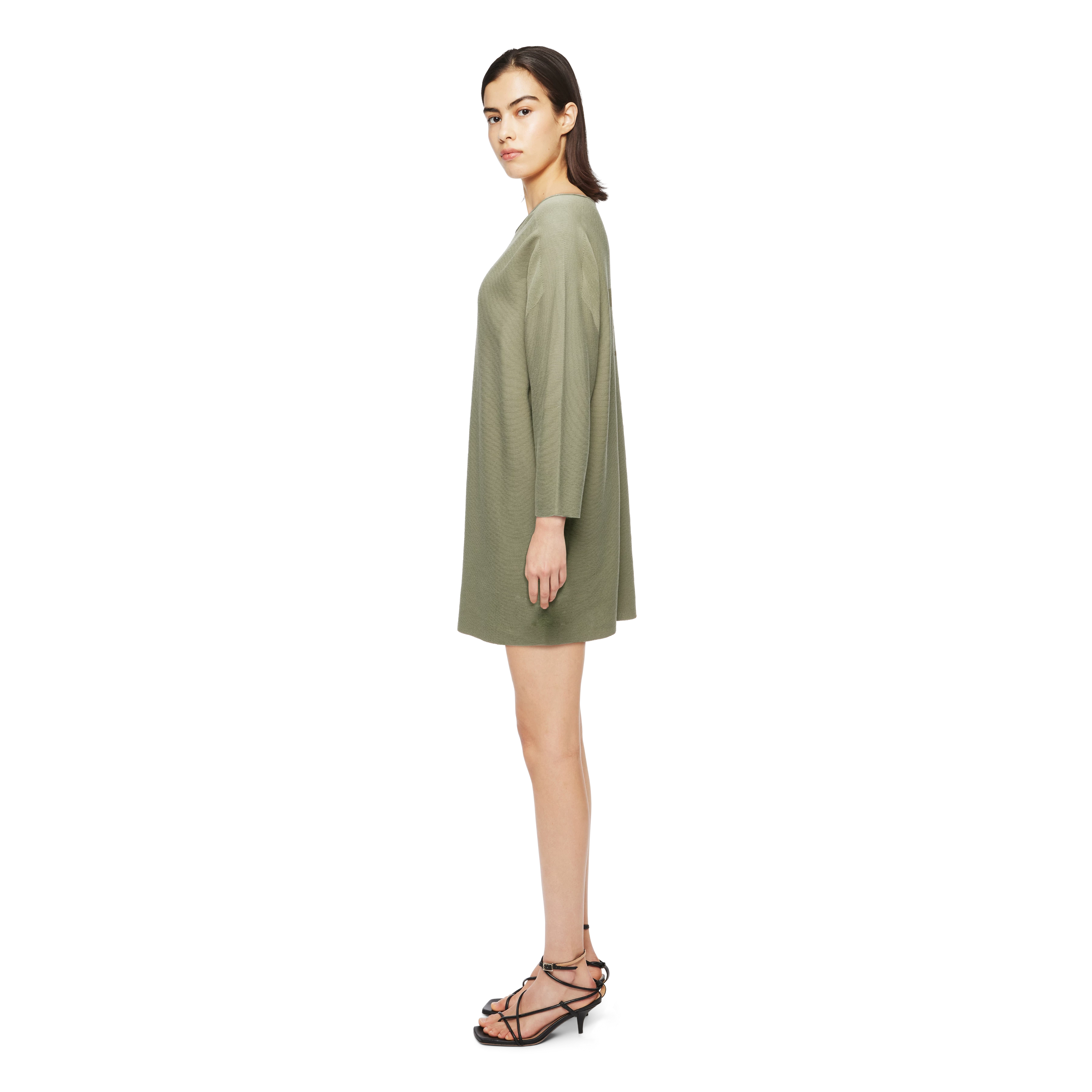 KADYRA_2 - Mini dress with 7/8 length sleeves in cotton crêpe - women - green - Seitenansicht