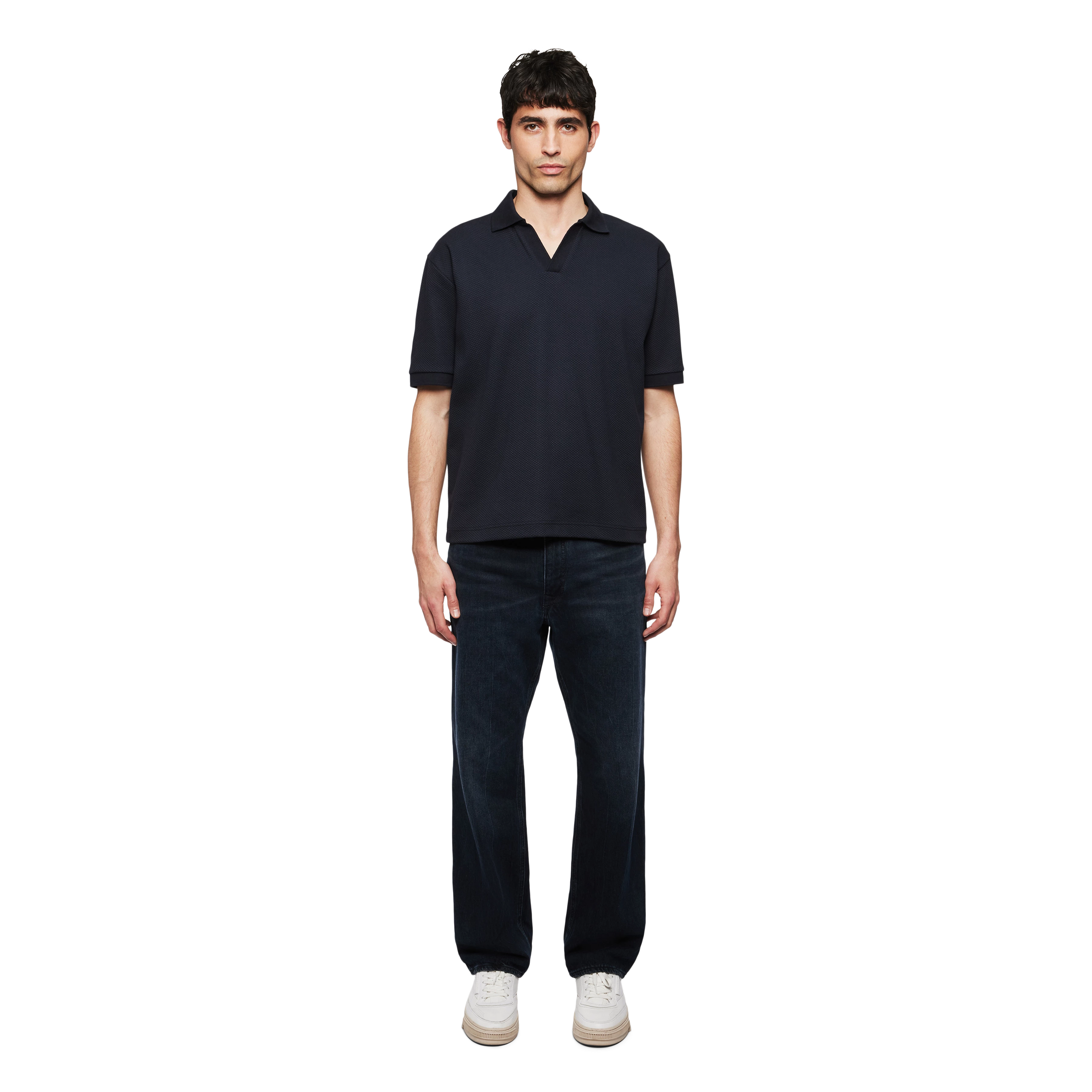 ACAYO - Casual polo in katoenmix - heren - blauw - Ganzkörper-Frontansicht