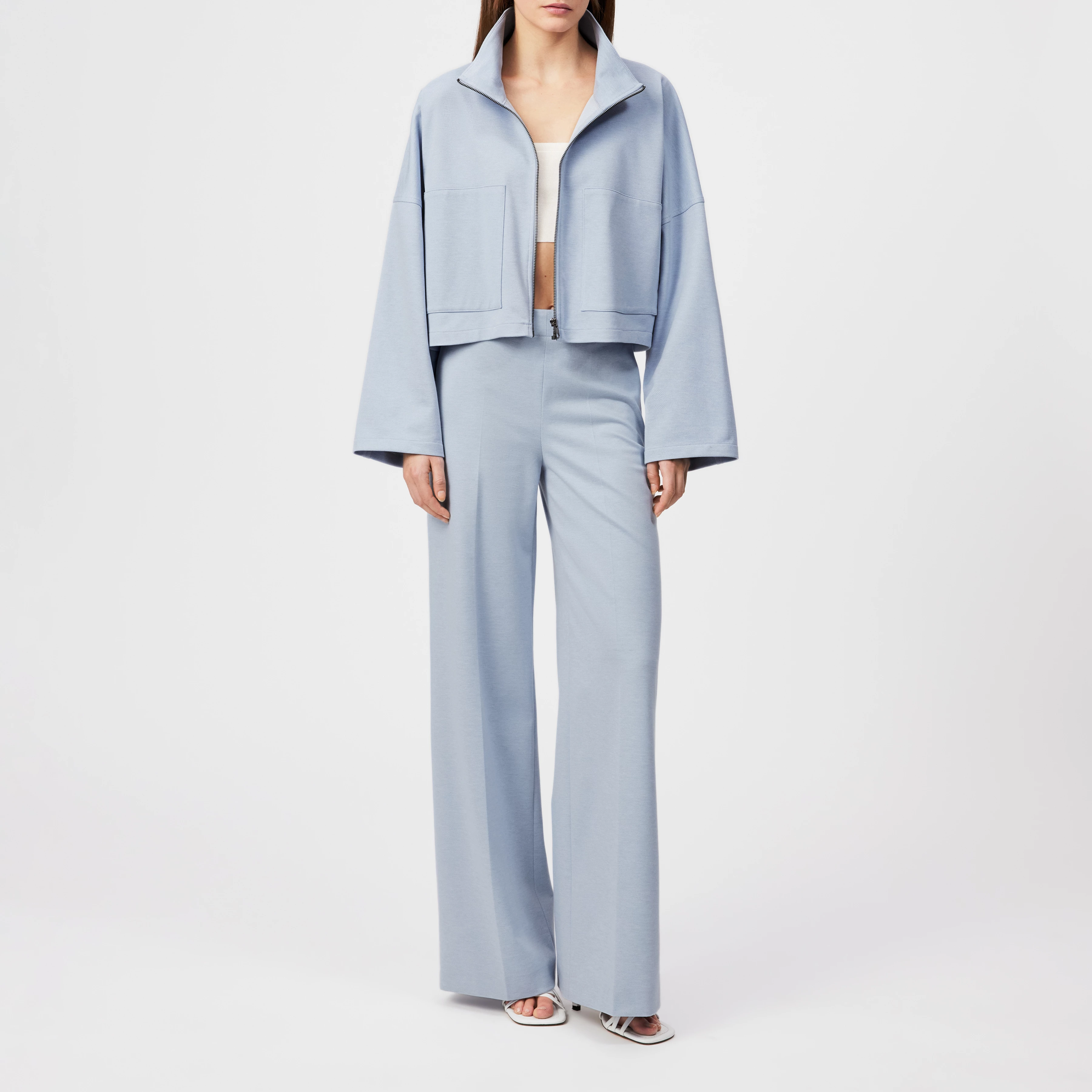 ELSTOW_1 - Oversized patterned jersey jacket - women - blue - Ganzkörper-Frontansicht