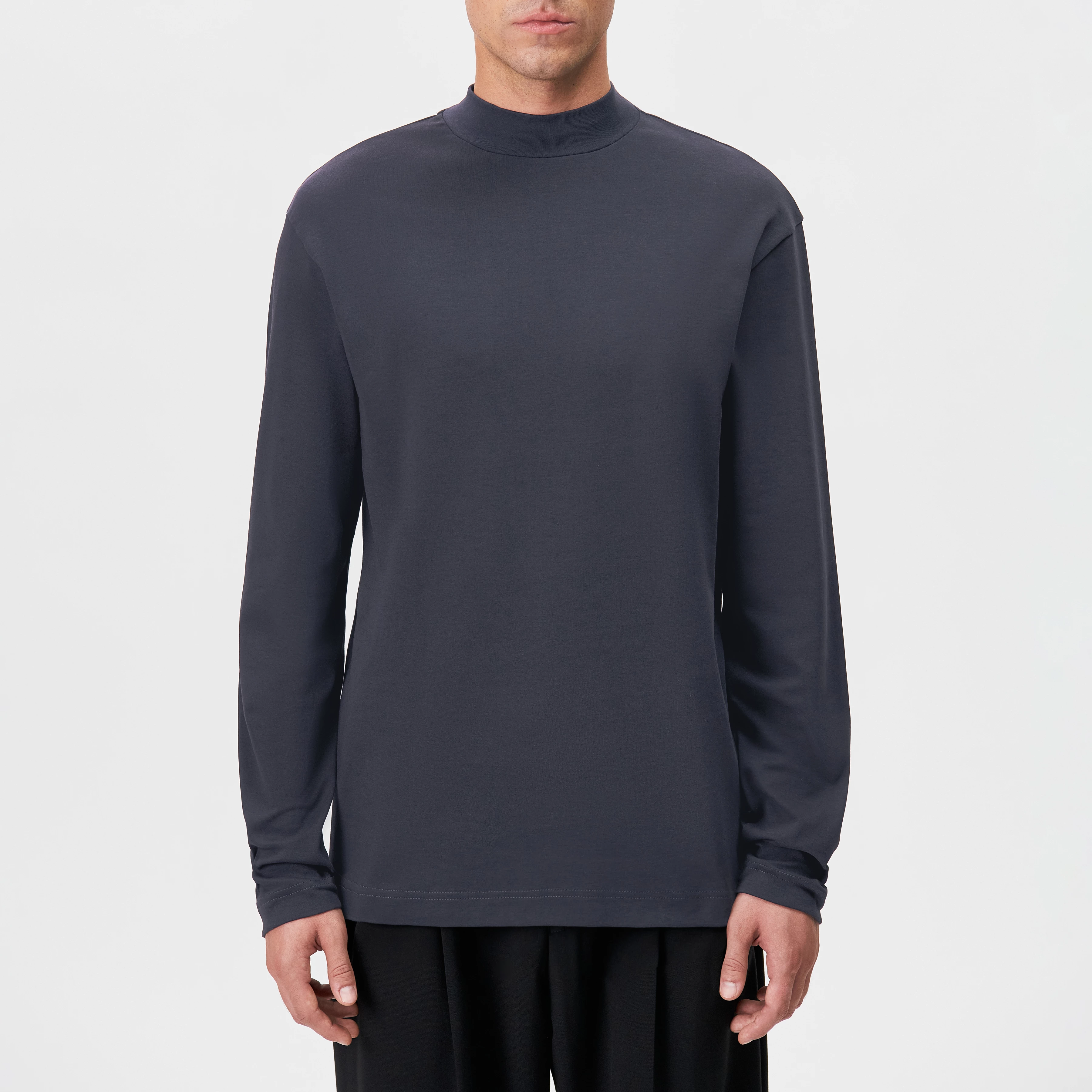 MORITZO - Long-sleeved top with stand-up collar in stretch cotton - men - grey - Frontansicht