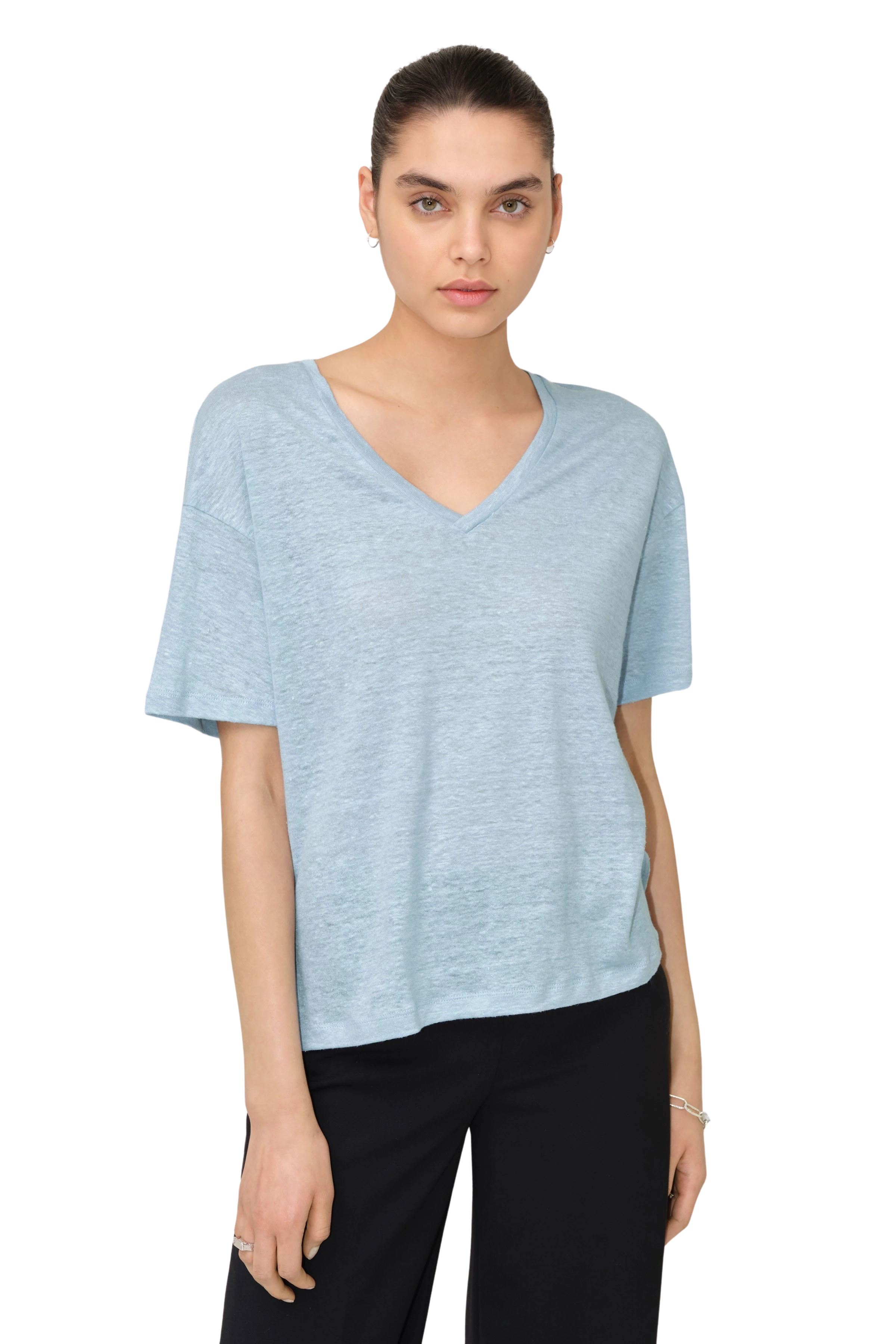 SVENNIE - T-shirt décontracté en lin - women - bleu - Frontansicht