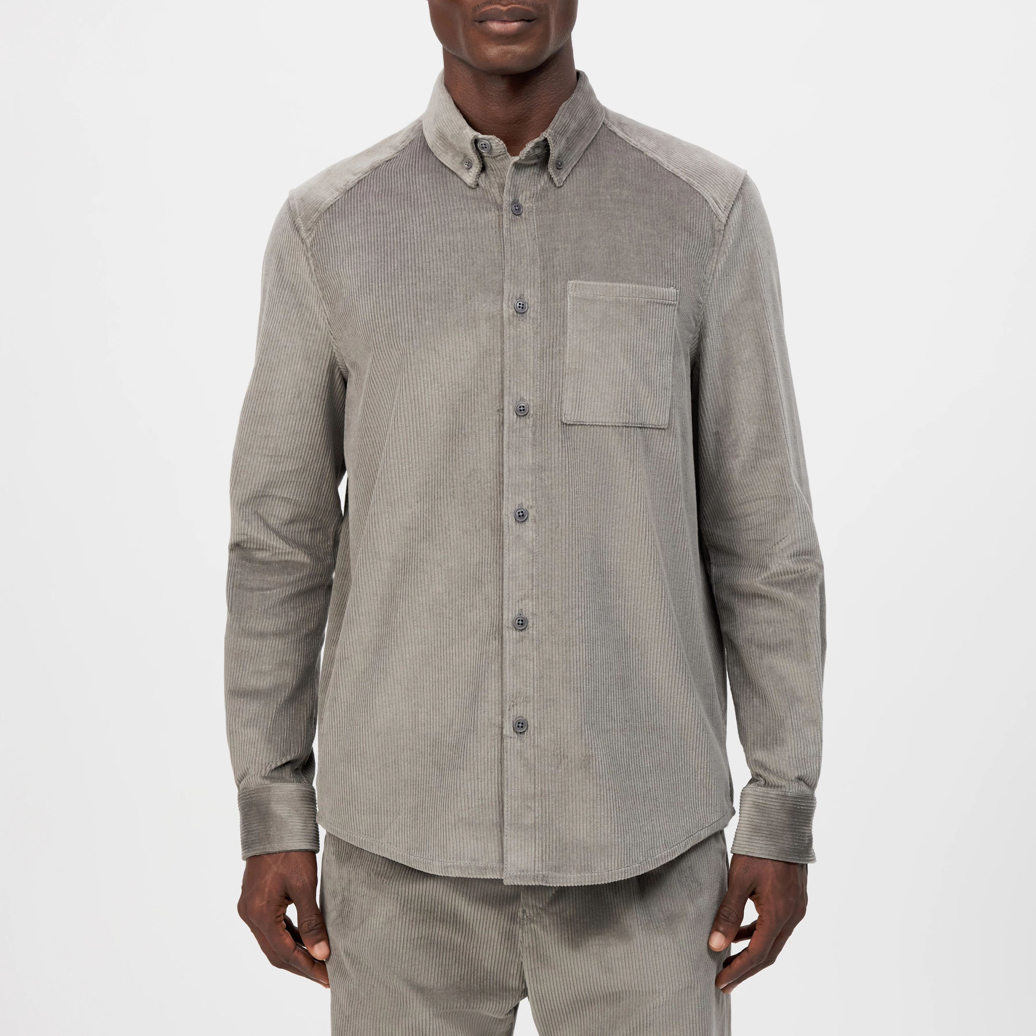 LIET_3 - Button-down shirt in cotton corduroy - men - grey - Frontansicht