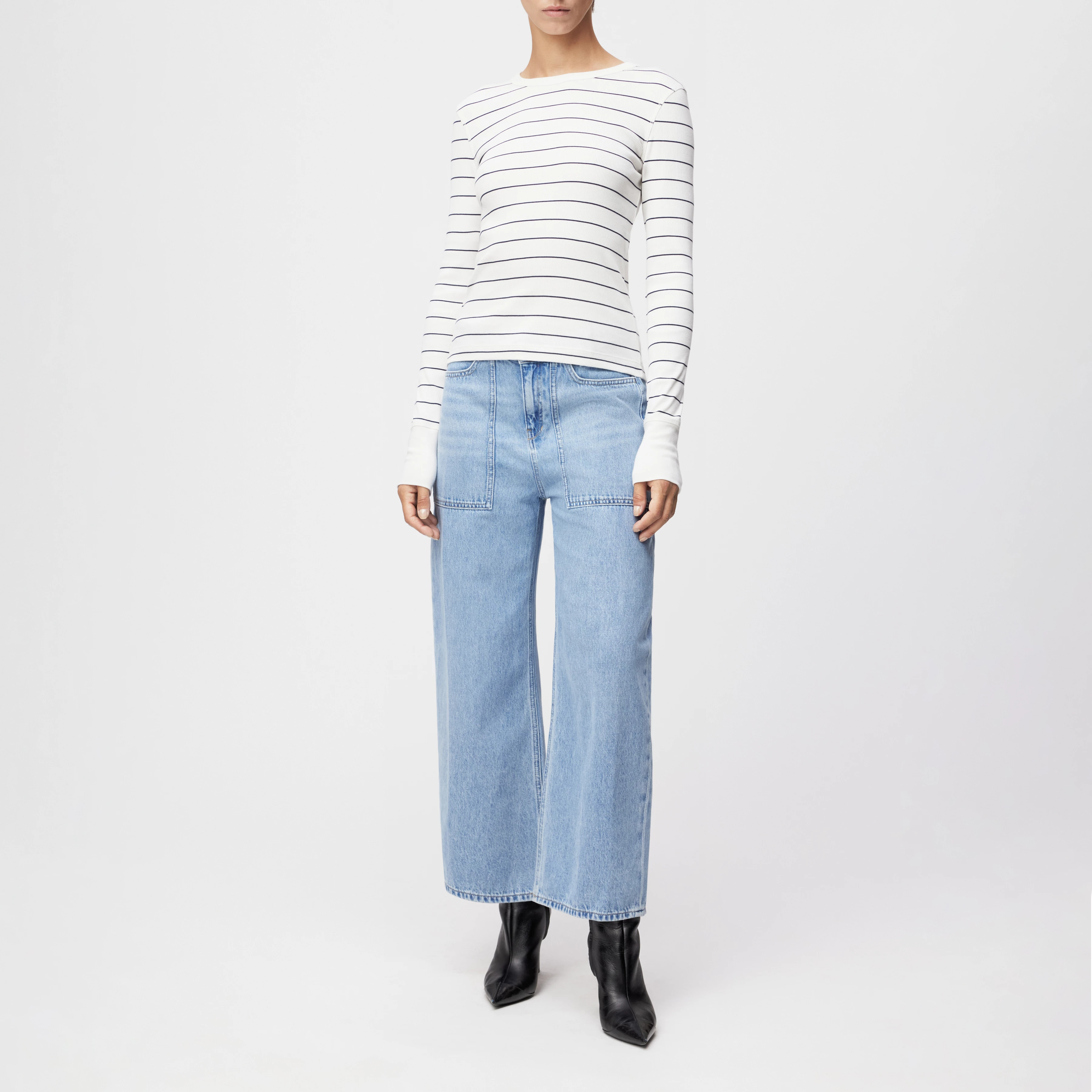 NURIT - Schmales Longsleeve in Baumwoll-Rippe - Damen - off white - Ganzkörper-Frontansicht