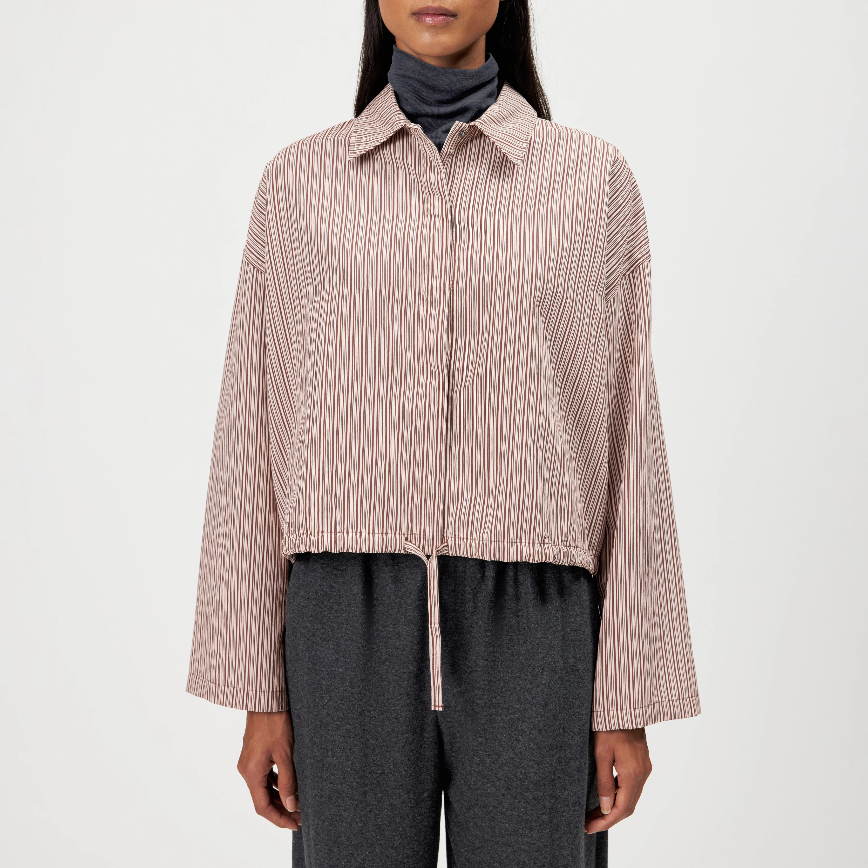 FIONEL - Cropped drawstring shirt blouse - women - brown - Frontansicht