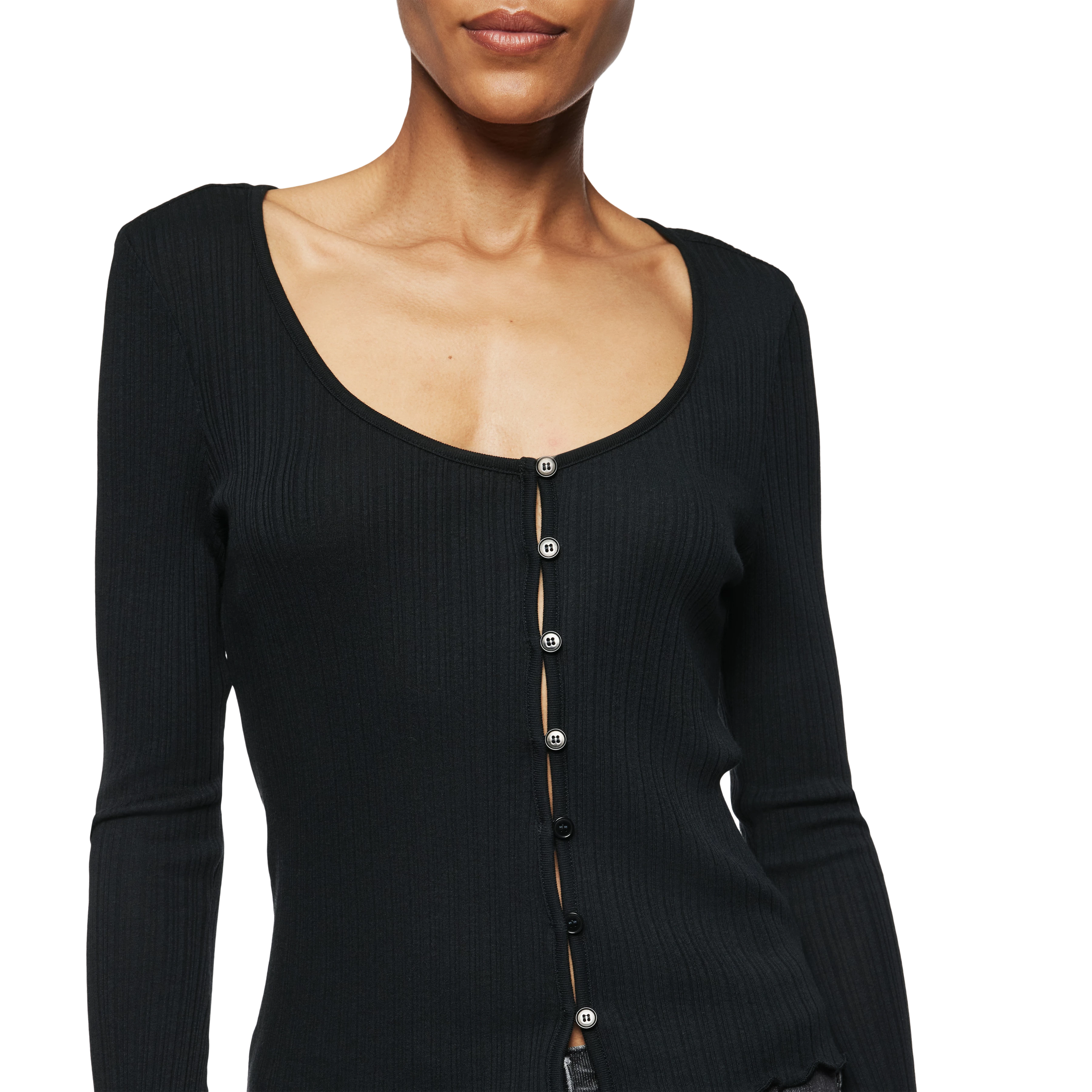 DARNAS - Shirt with button placket in blended cotton modal - women - Natural Aluminium - Detailansicht am Model