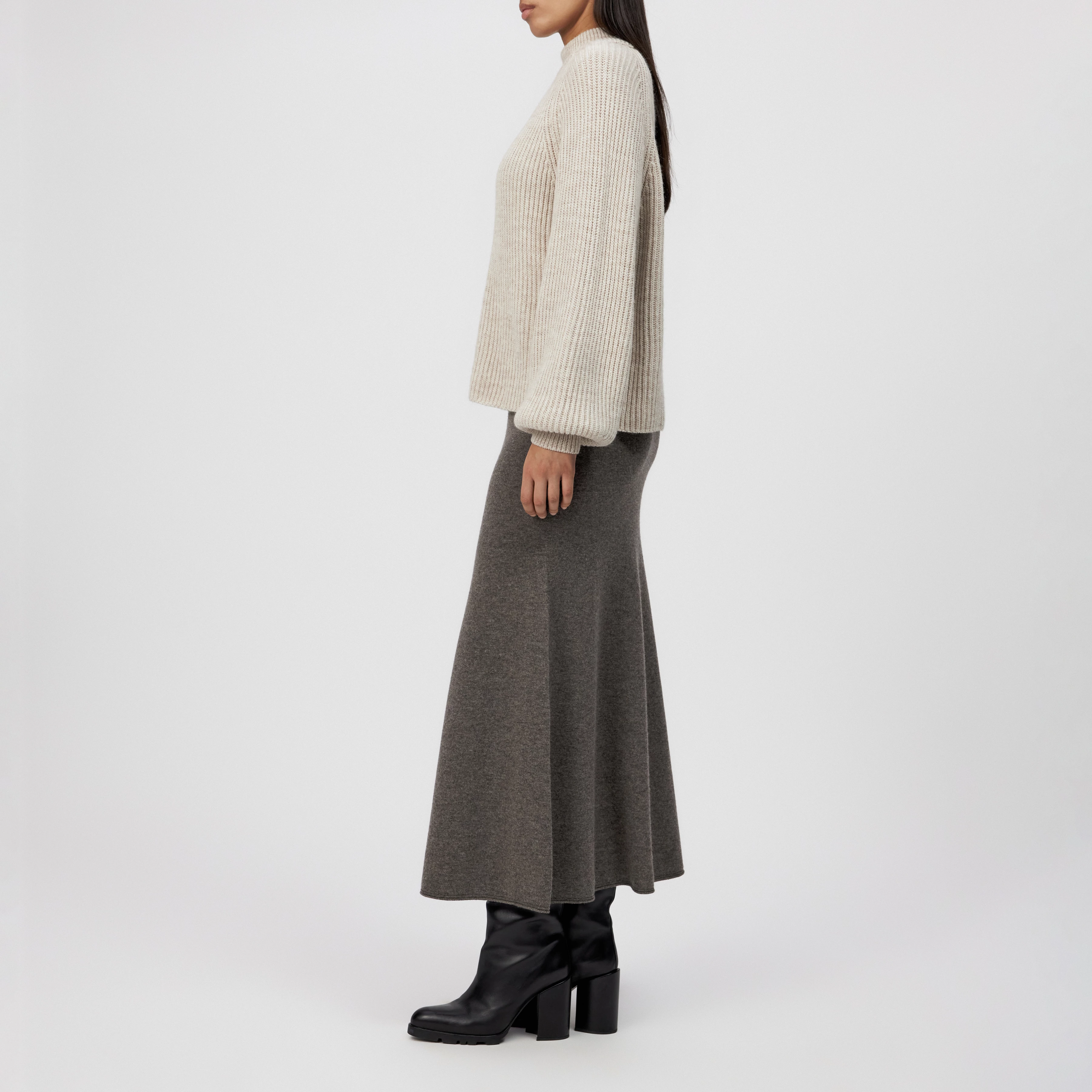 KIMONI - Sweater with balloon sleeves in wool and alpaca blend - women - beige - Seitenansicht